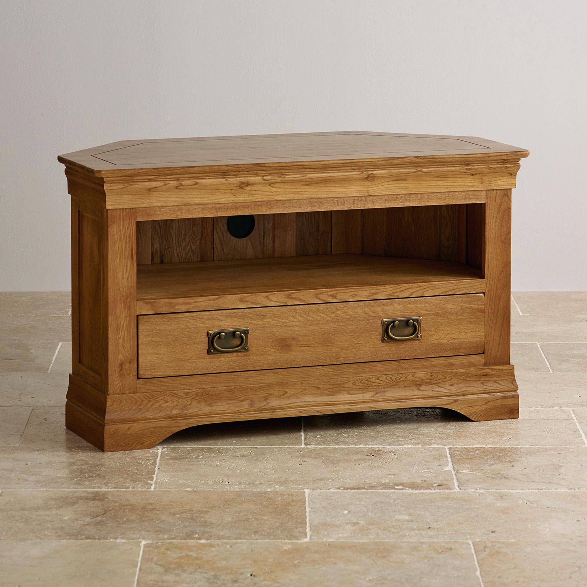 Tv Stand : Cool Rustic Oak Corner Tv Stand With Drawer Corner Oak Inside Oak Tv Cabinets For Flat Screens (View 13 of 15)