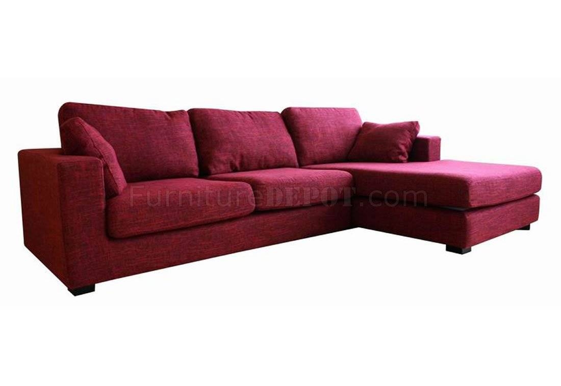 Twill Fabric Sectional Sofa In Burgundy With Regard To Burgundy Sectional Sofas (Photo 1 of 15)