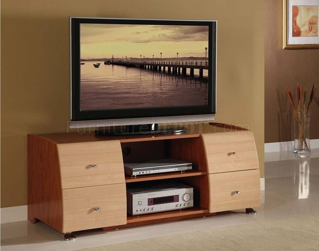 Two Tone Maple & Cherry Contemporary Tv Stand Intended For Maple Wood Tv Stands (Photo 1 of 15)