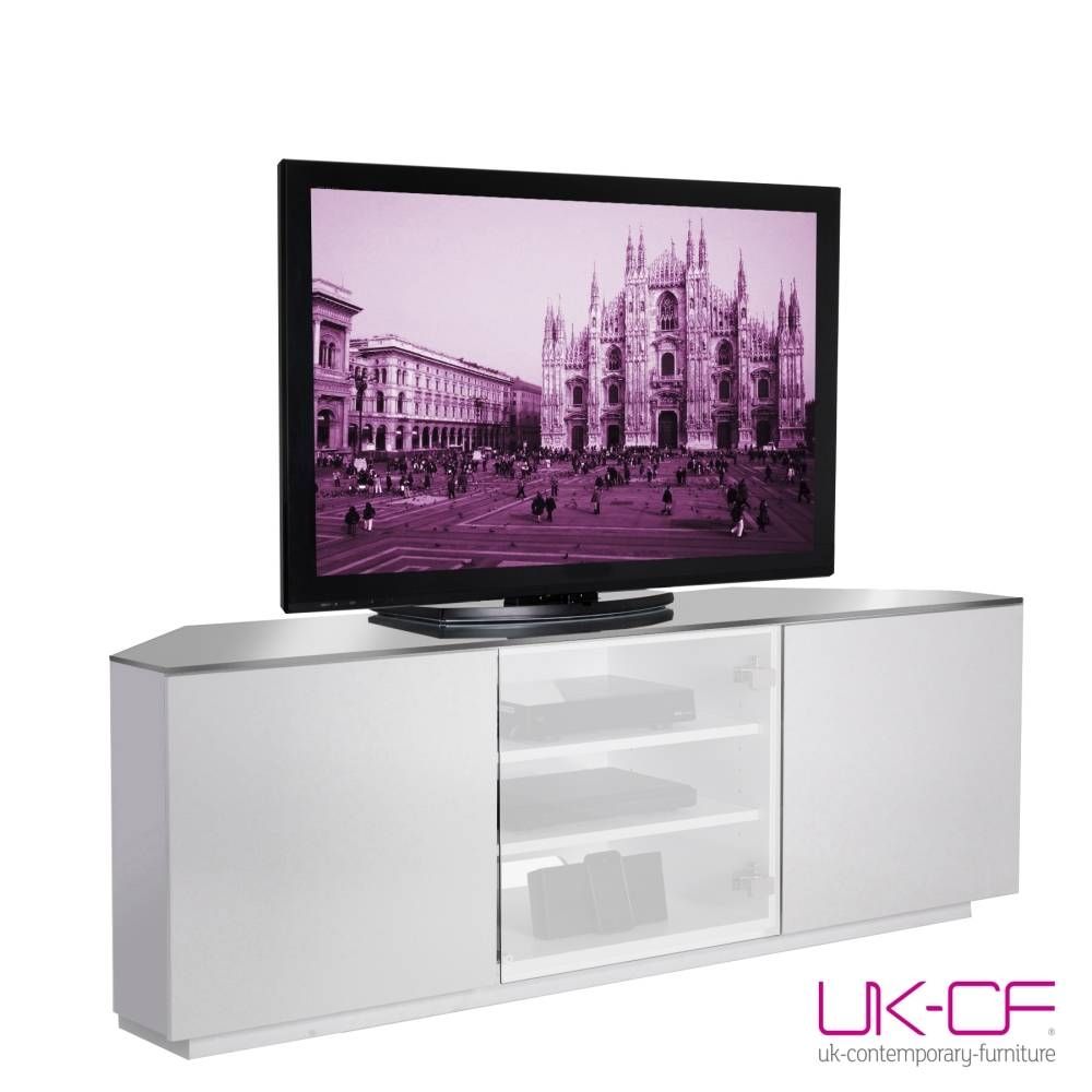 Ukcf Milan White Gloss Corner Tv Stand With White Glass 150cm,ukcf Within White Corner Tv Cabinets (View 6 of 15)