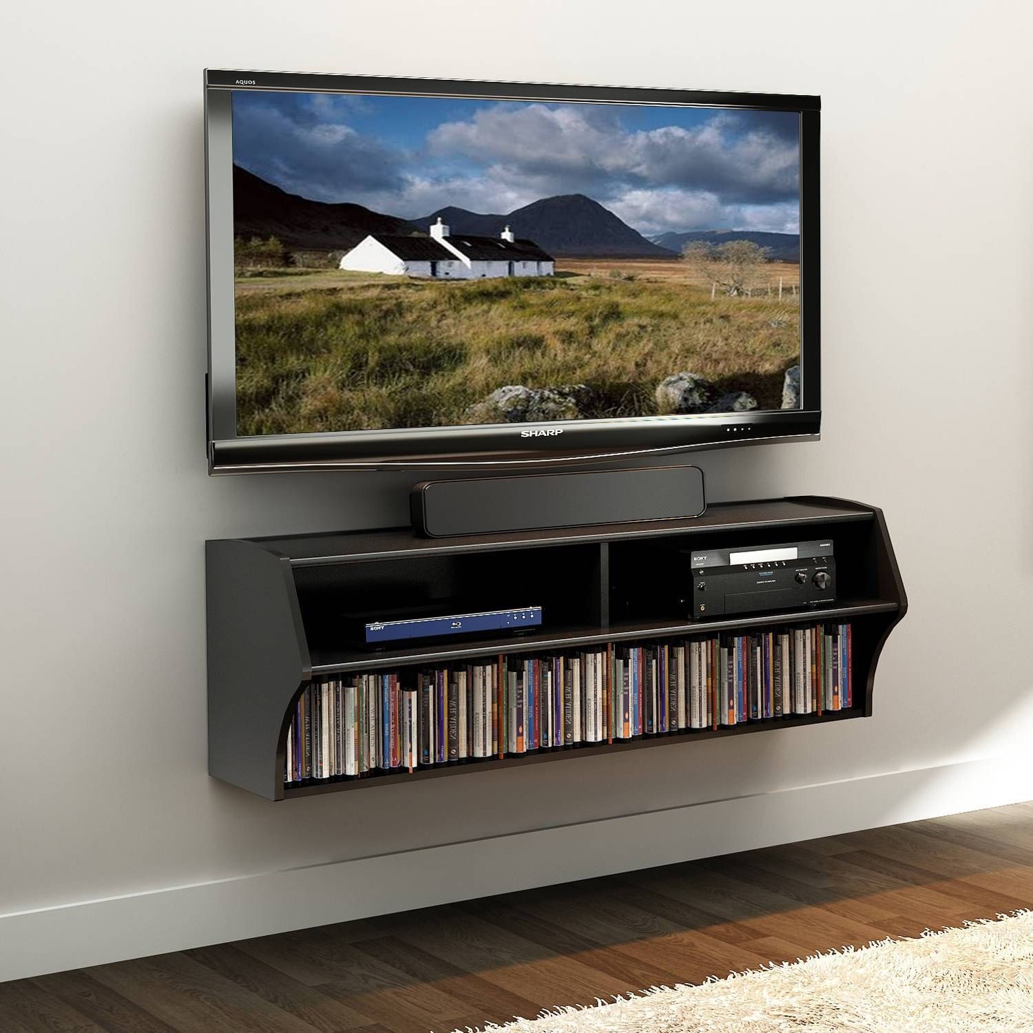 Wall Units: Awesome Tv Wall Console Hanging Tv Stand, Wall Mount In Under Tv Cabinets (View 3 of 15)