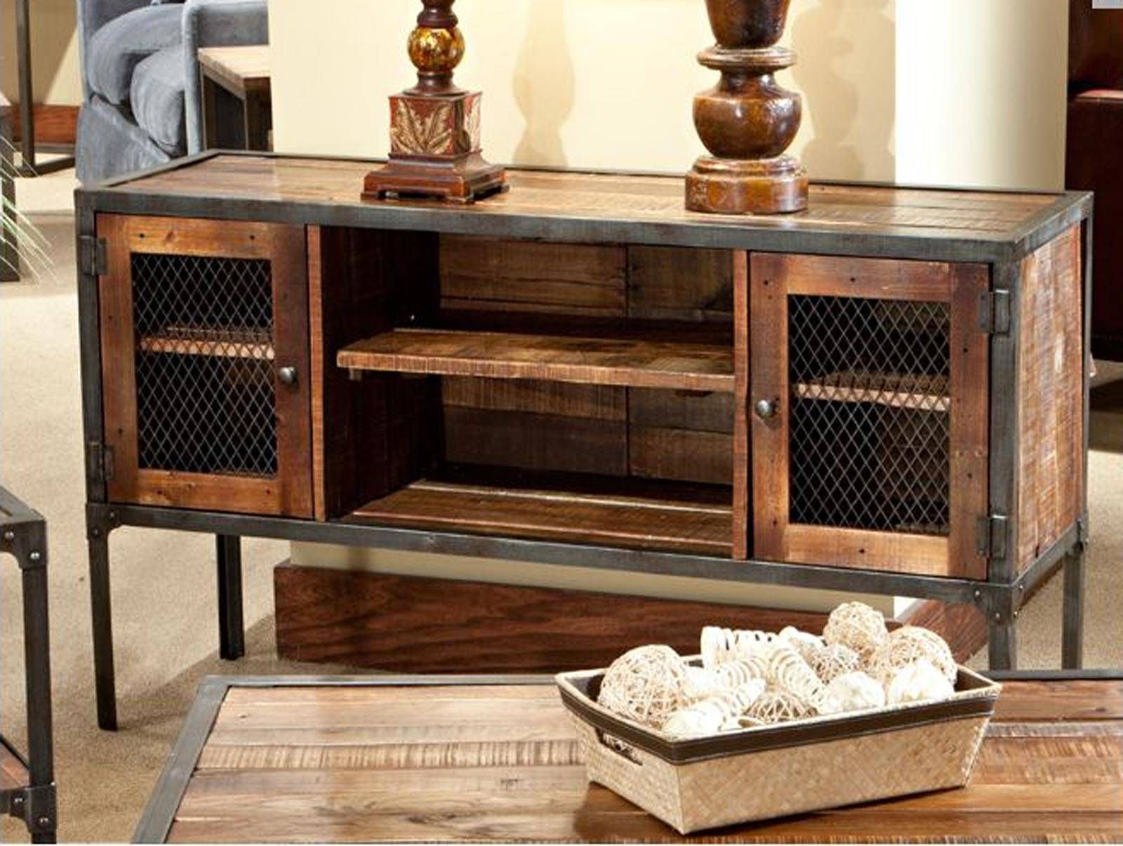 Wall Units. Extraordinary Wrought Iron Entertainment Center Regarding Wood And Metal Tv Stands (Photo 5 of 15)
