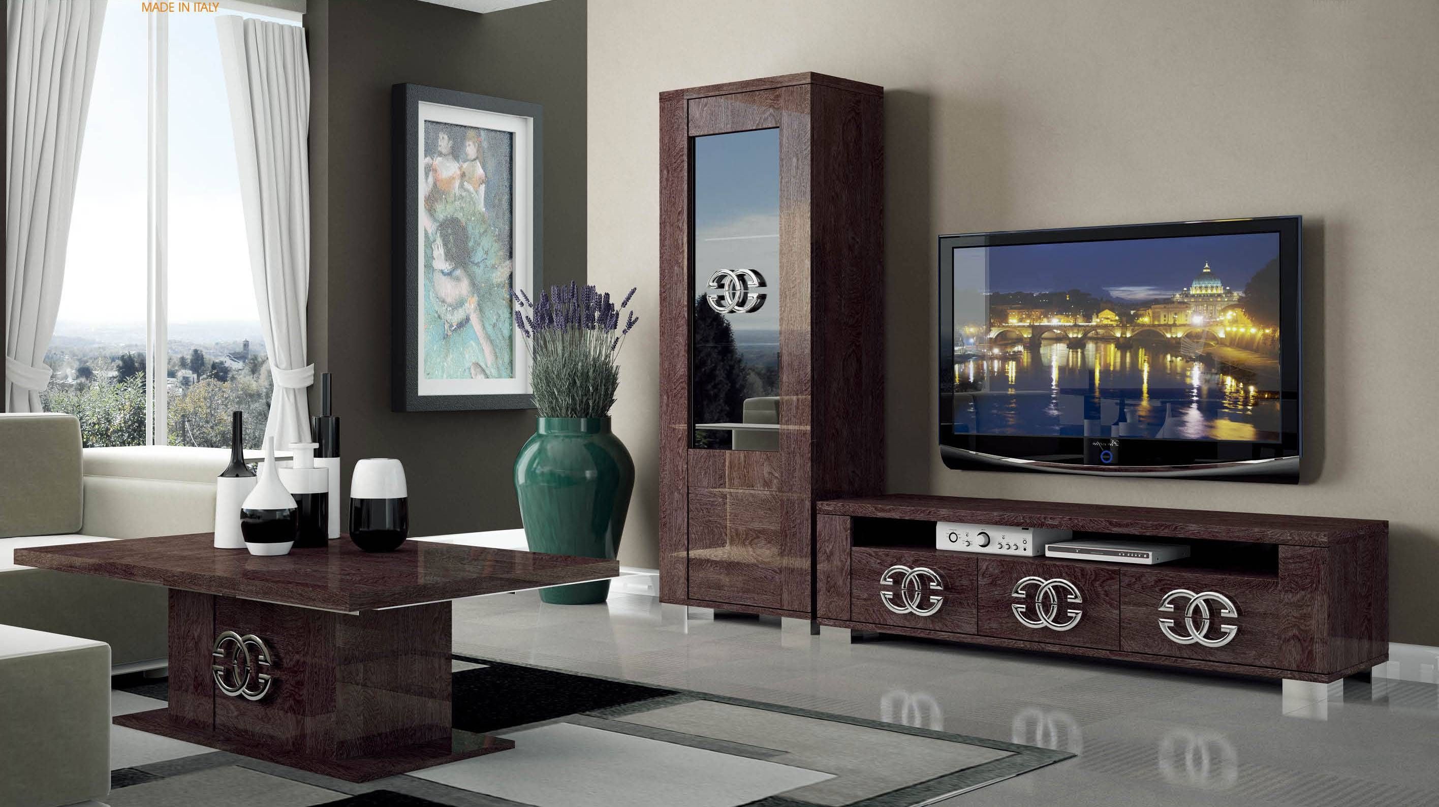 Walnut Brown Tv Stand With Side Vitrine Shelves Hialeah Florida For Luxury Tv Stands (Photo 1 of 15)