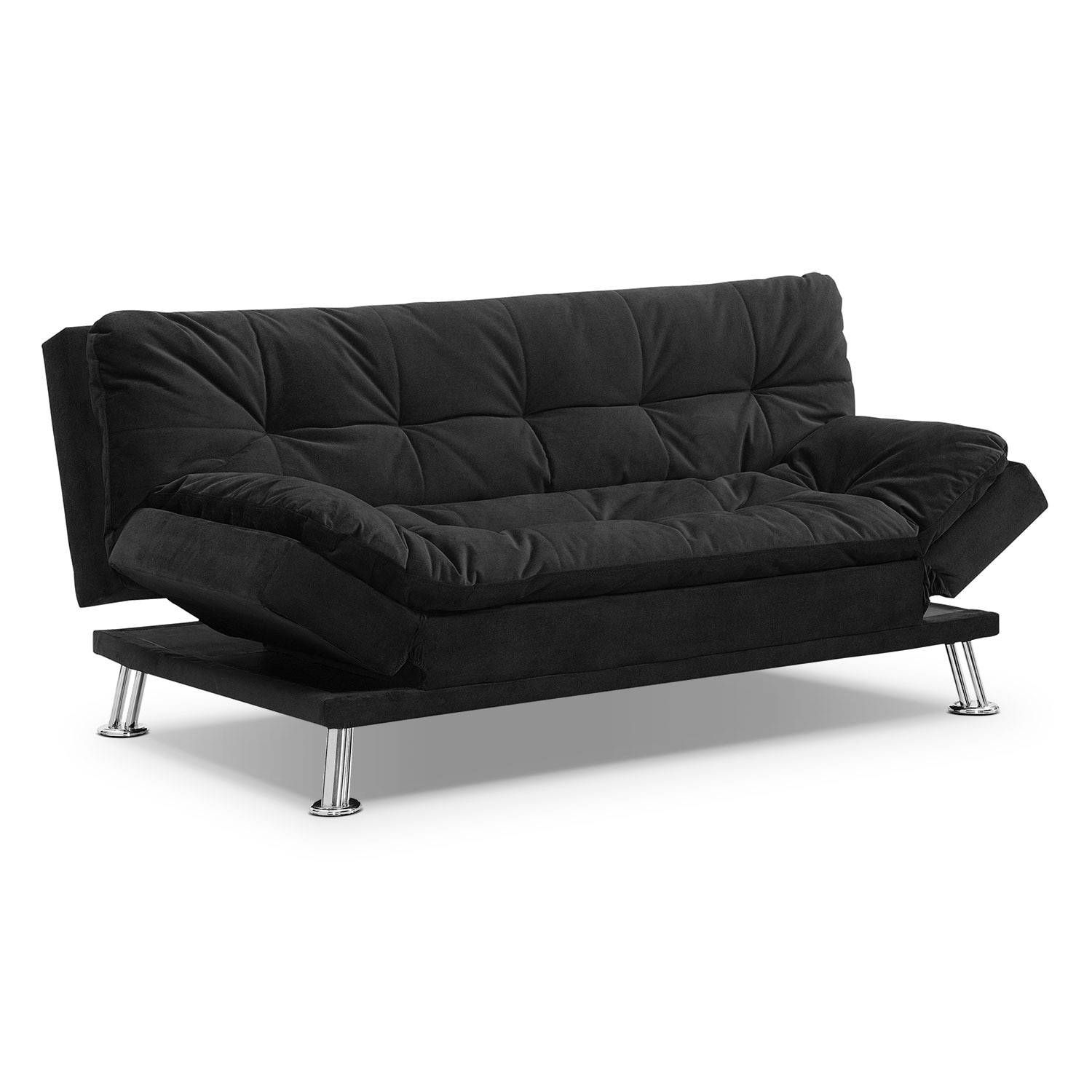 Waltz Futon Sofa Bed – Black | Value City Furniture For Leather Fouton Sofas (View 7 of 15)