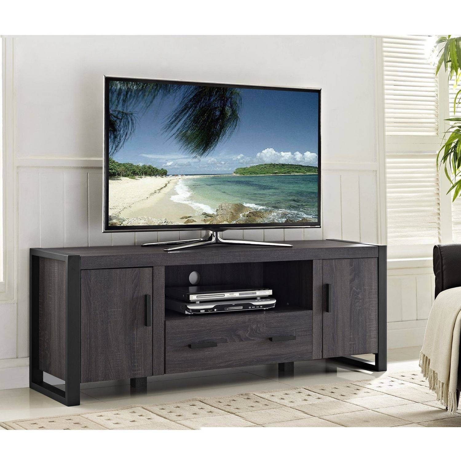 We Furniture 60" Grey Wood Tv Stand Console | Walmart Canada Intended For Grey Wood Tv Stands (Photo 1 of 15)