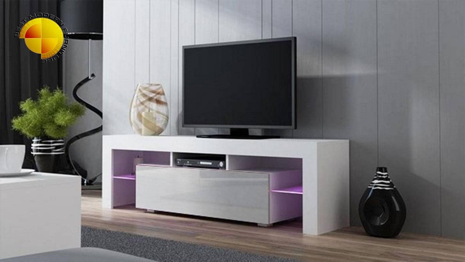 White Modern Tv Stand, Modrest Mali Modern Tv Stand In White Free Throughout Modern White Gloss Tv Stands (View 9 of 15)