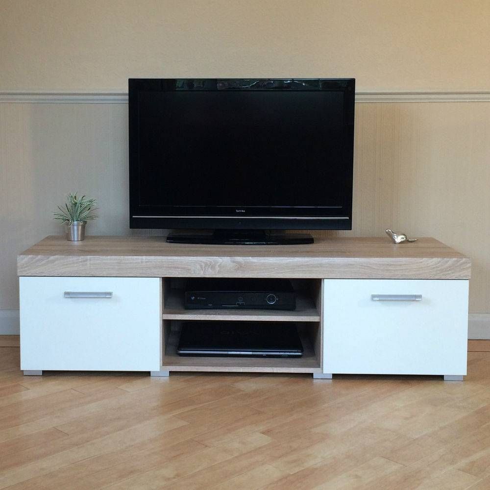 White & Sonoma Oak Effect 2 Door Tv Cabinet Plasma Low Bench Stand Pertaining To Wooden Tv Stands And Cabinets (View 6 of 15)