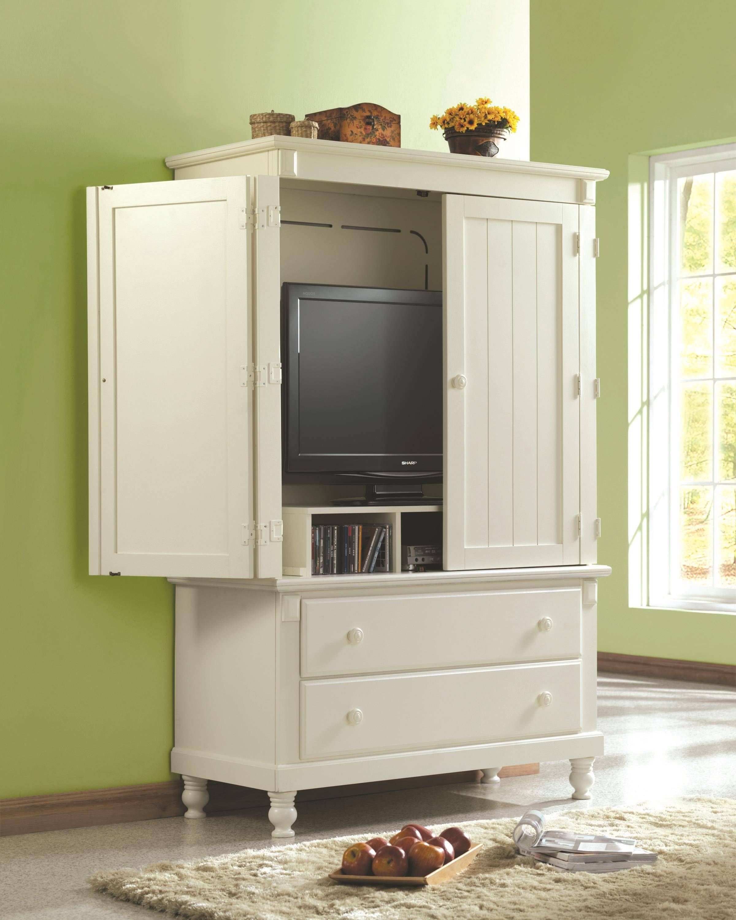 White Wooden Cabinet With Double White Wooden Door Having White For Tv Hutch Cabinets (View 5 of 15)