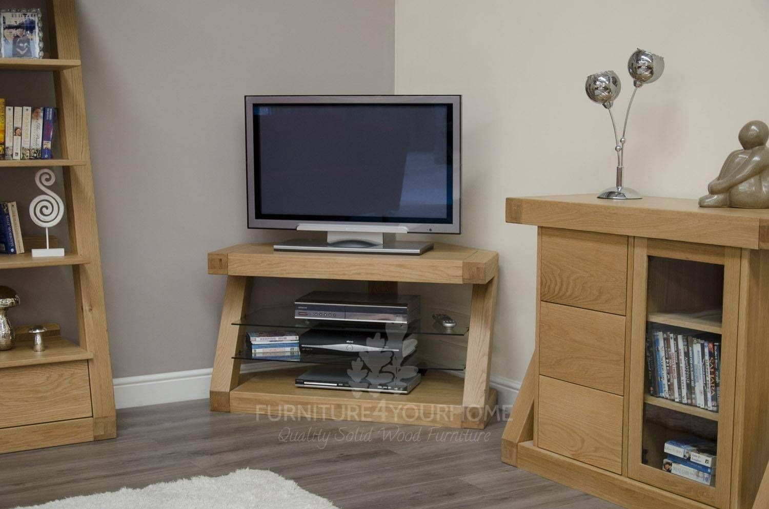 Z Solid Oak Designer Corner Tv Unit | Furniture4yourhome Within Tv Cabinets Corner Units (View 15 of 15)