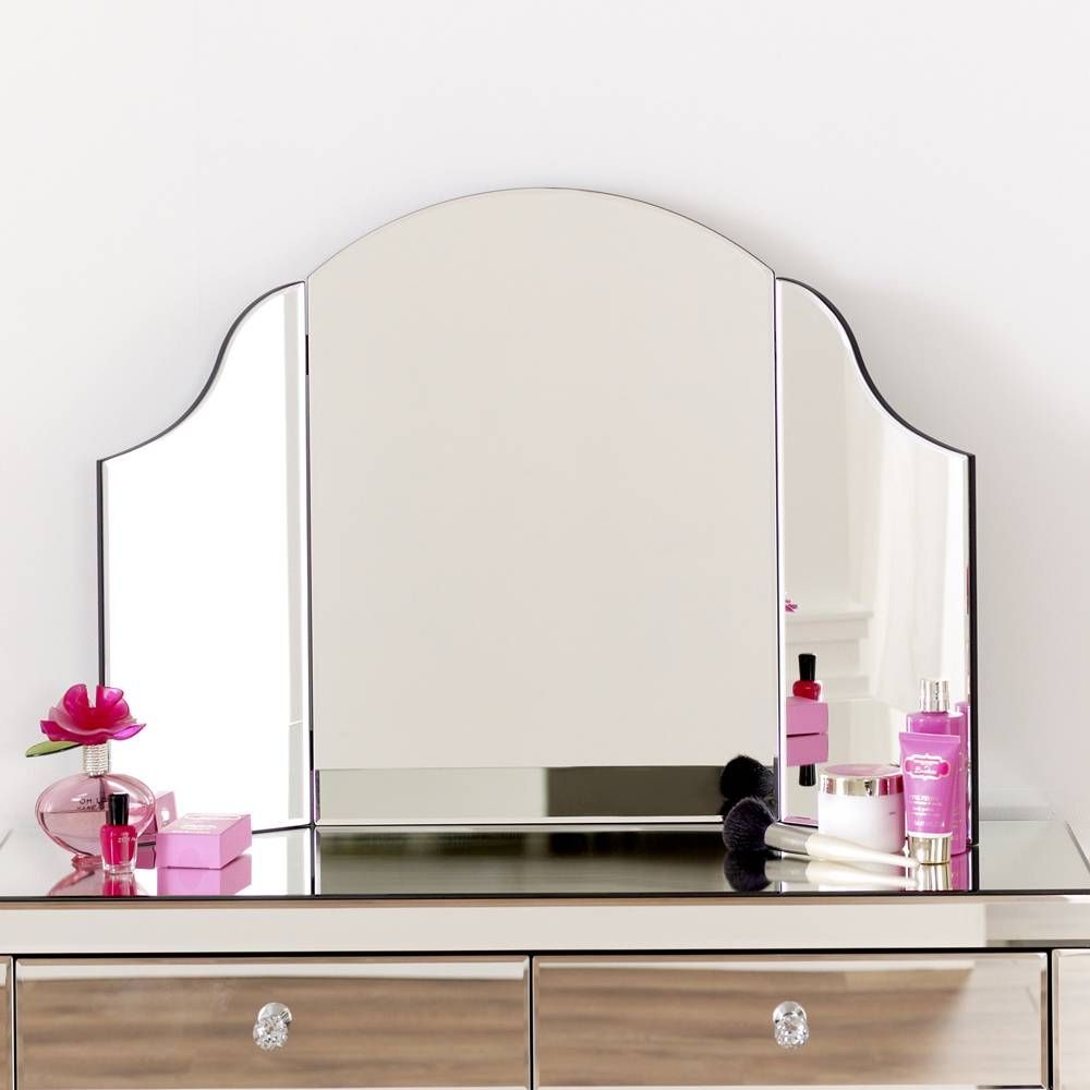 50's Style Angled 2 Drawer Dressing Table And Curved Mirror Set In Free Standing Dressing Table Mirrors (Photo 8 of 15)