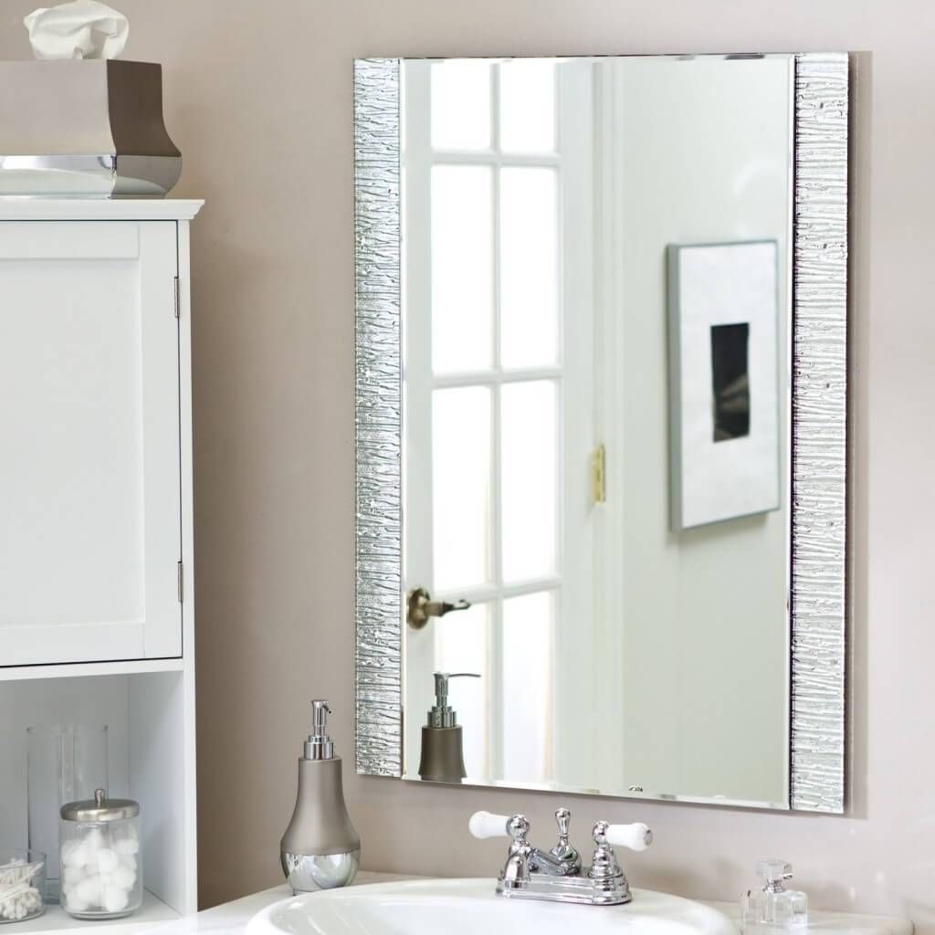 Bathroom: Marvelous Wall Bathroom Mirror With Contemporary Wooden Intended For Contemporary White Mirrors (View 12 of 15)