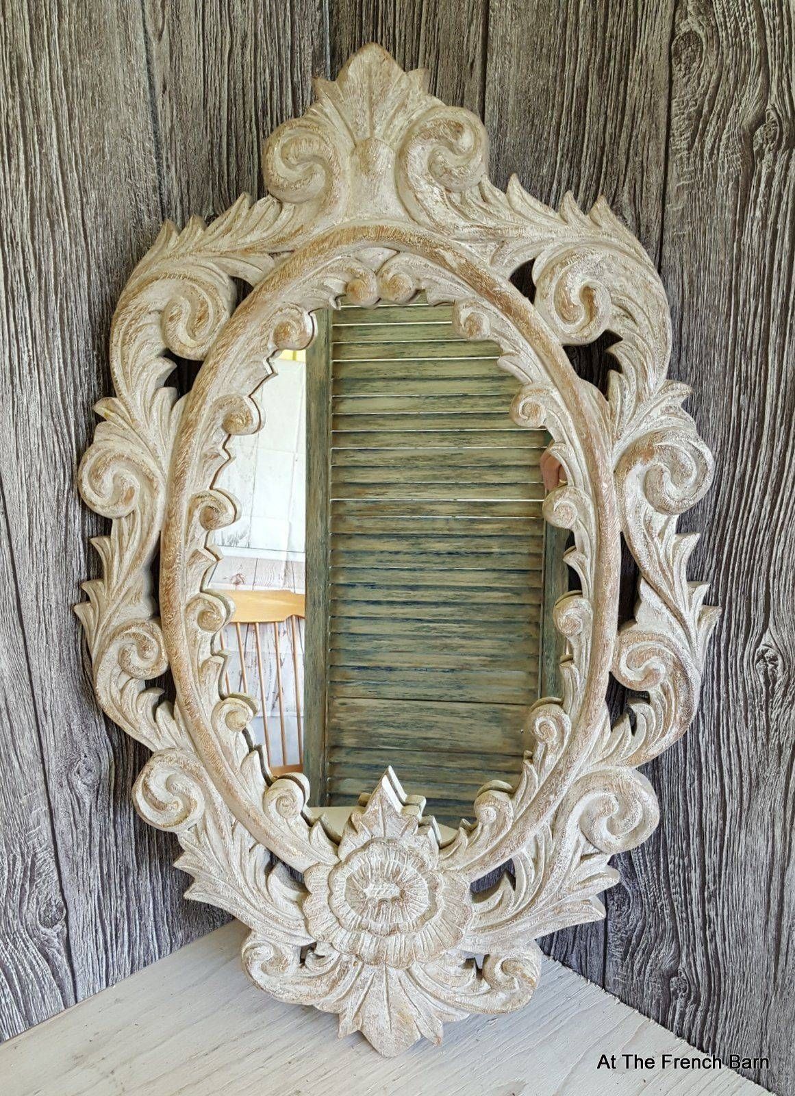Beautiful Carved Wood Oval Mirror Vintage Ornate – White With Regard To Vintage Ornate Mirrors (View 3 of 15)