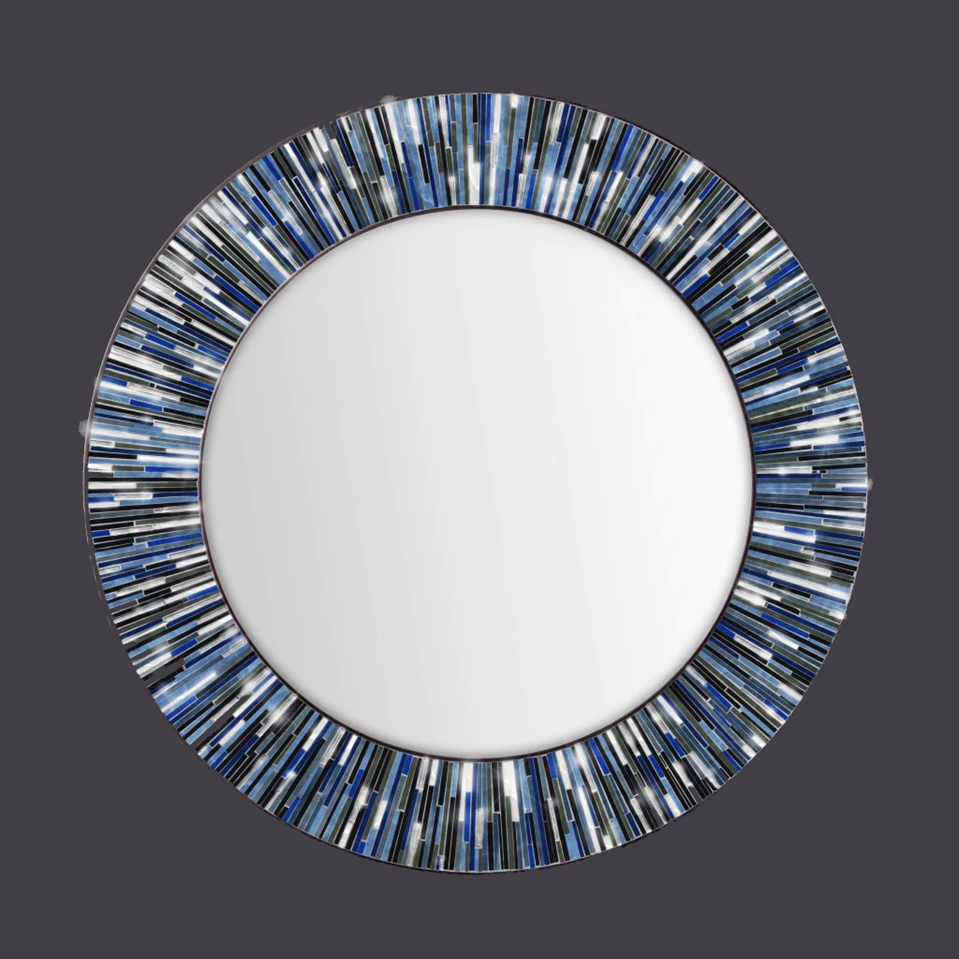Blue Roulette' Handmade Rolled Art Glass Mirror With Regard To Round Mosaic Mirrors (Photo 8 of 15)