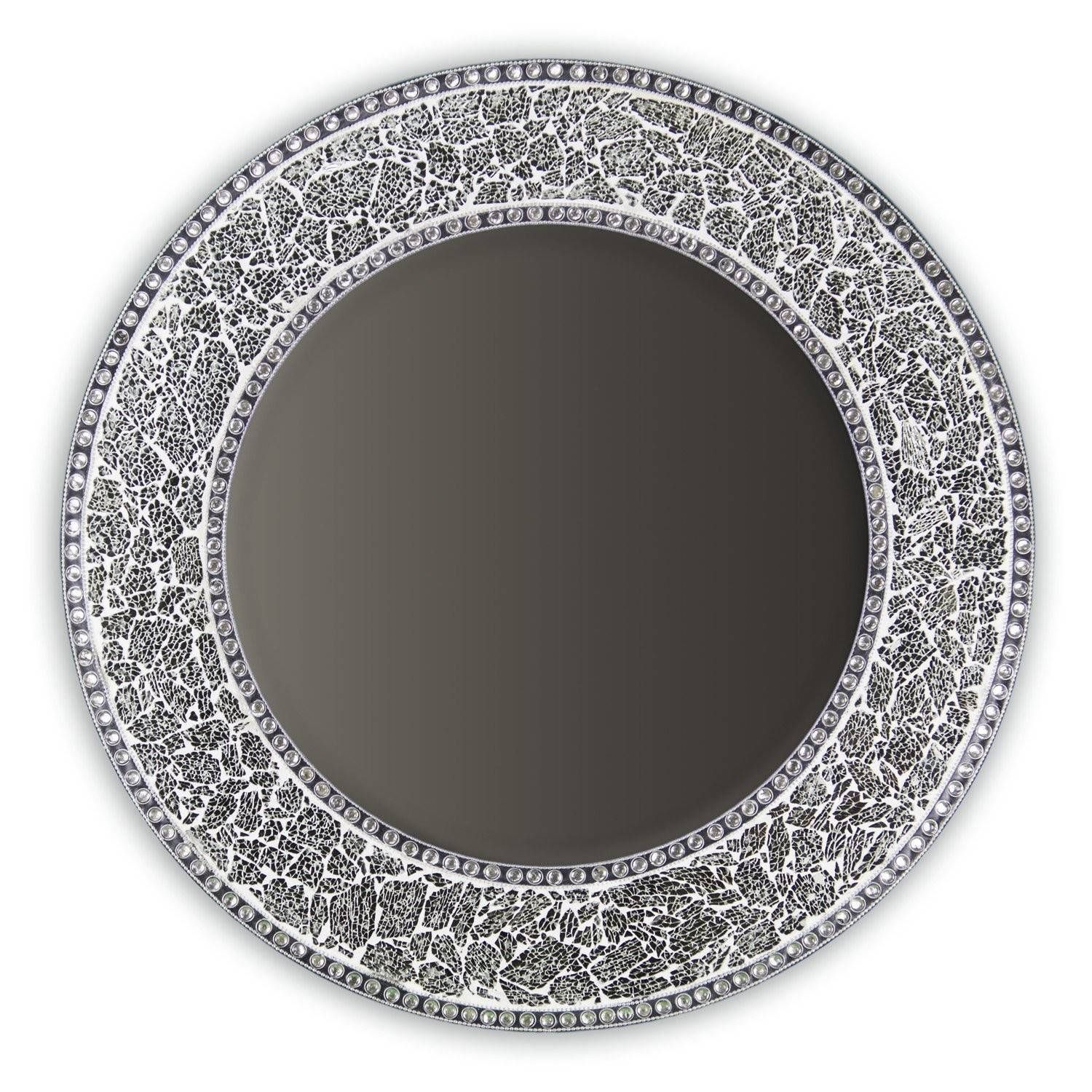 Buy 24" Silver Round Crackled Glass Mosaic Decorative Wall Mirror For Round Mosaic Wall Mirrors (Photo 7 of 15)
