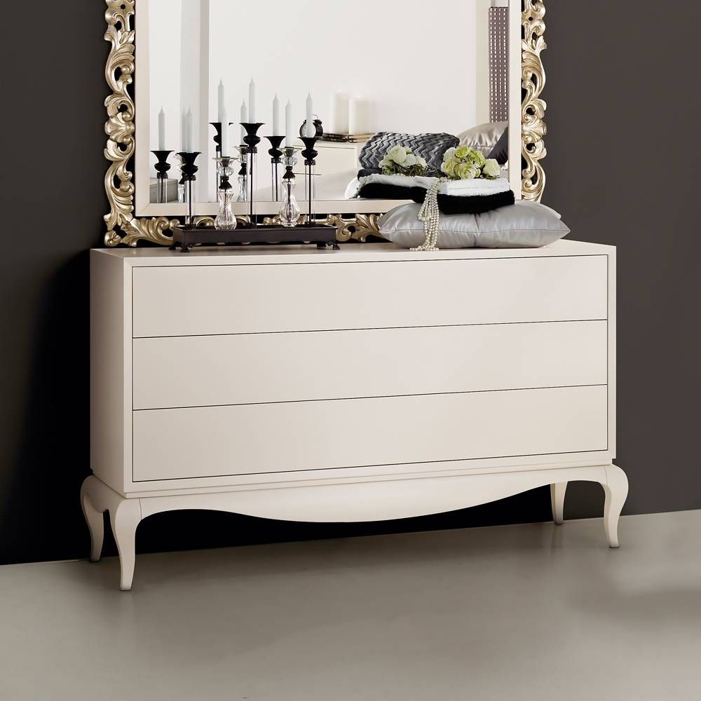 Contemporary White Lacquered Three Drawer Chest | Juliettes For Contemporary White Mirrors (View 9 of 15)