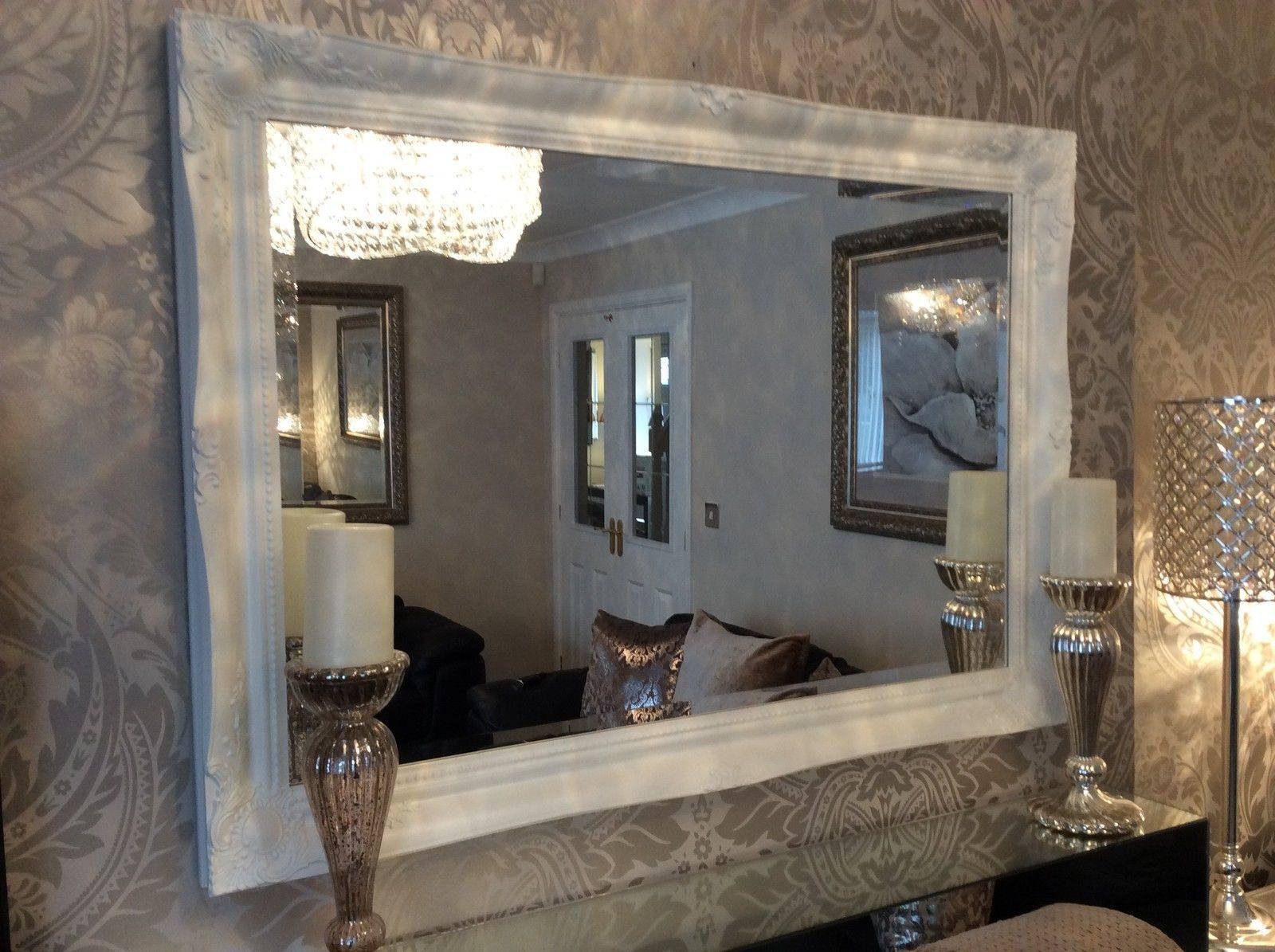 French White Shabby Chic Ornate Decorative Over Mantle Wall Mirror In Large White Shabby Chic Mirrors (Photo 13 of 15)