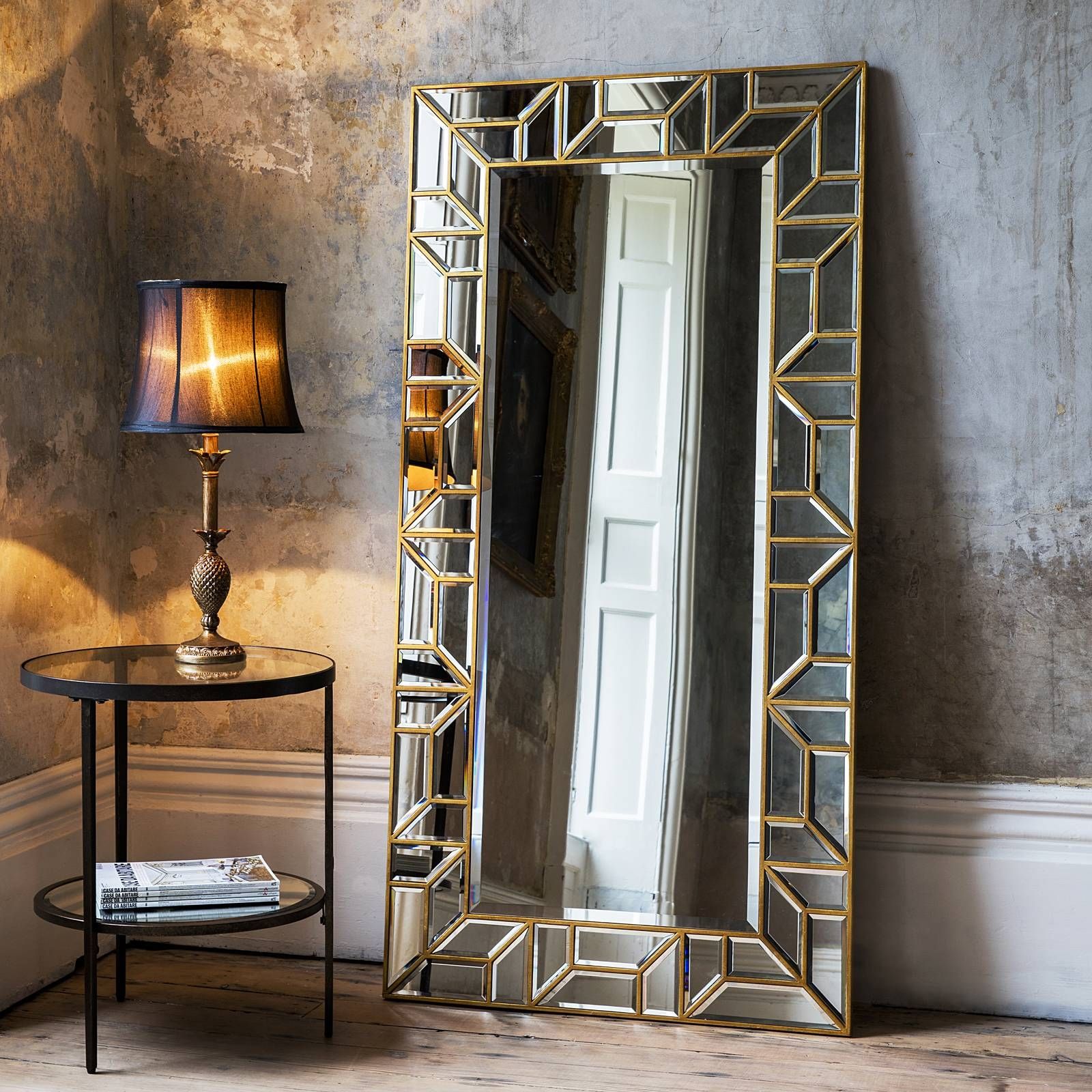 Gold Geometric Floor Standing Mirror – Primrose & Plum Within Standing Dressing Mirrors (View 10 of 15)