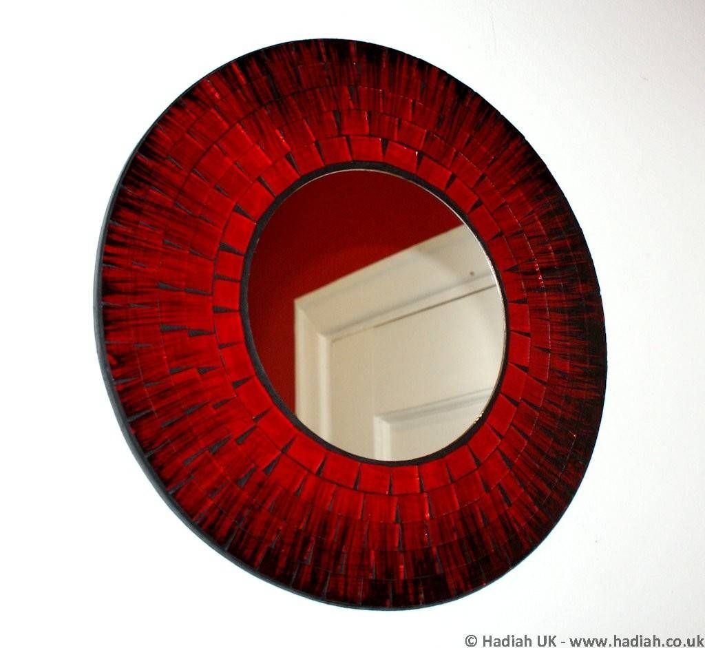 Hadiah Uk Large 50cm Red With Black Hand Made Glass Mosaic Mirror Pertaining To Black Mosaic Mirrors (Photo 15 of 15)