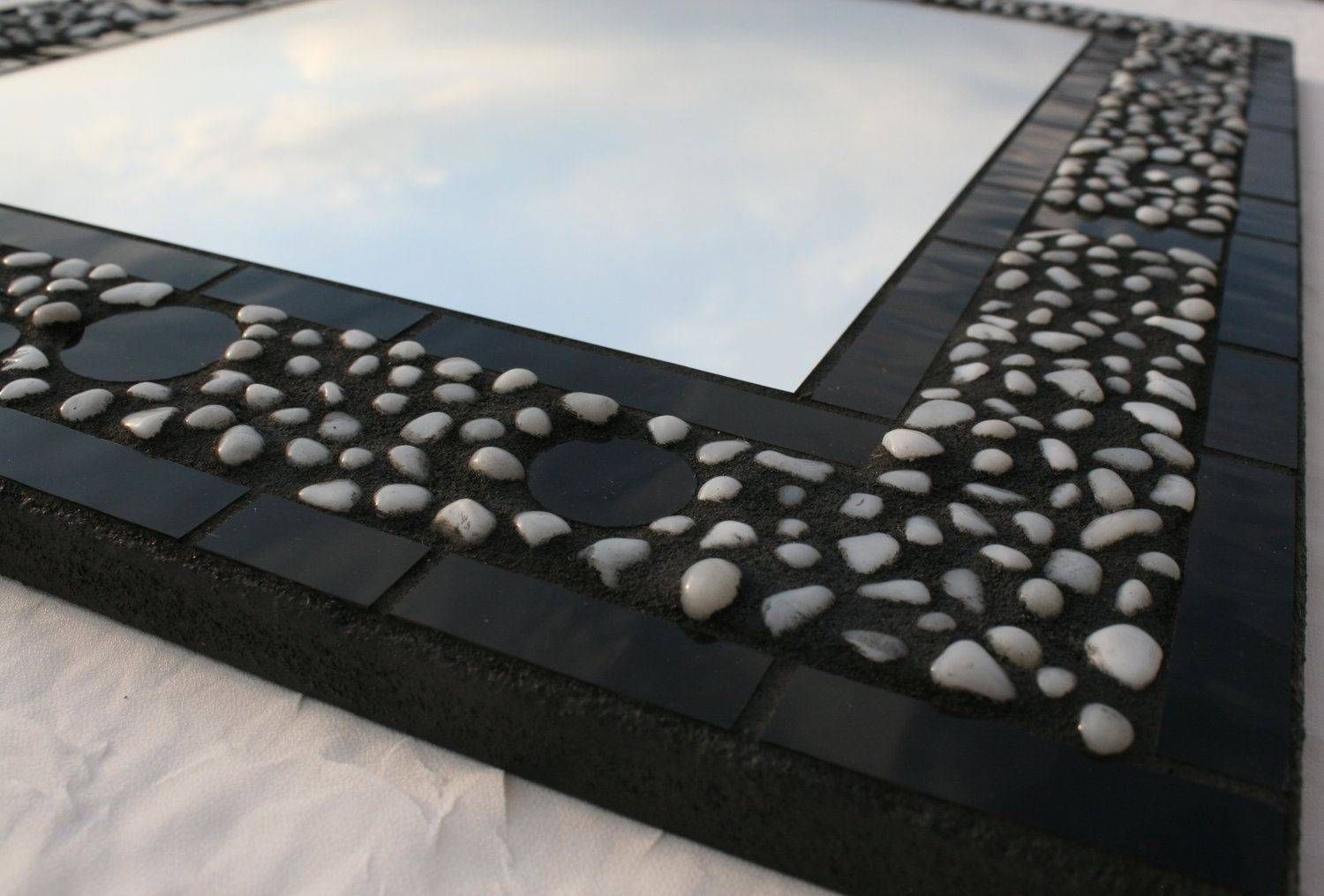 Handmade Black Stained Glass Mosaic Mirror With Pebblesmud Throughout Black Mosaic Mirrors (Photo 10 of 15)