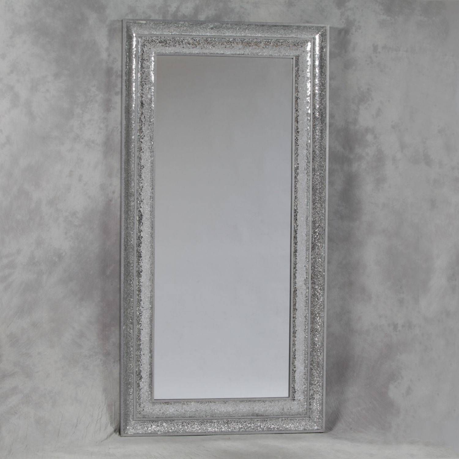 Large Rectangular Silver Crushed Glass Mosaic Mirror With Regard To Rectangular Silver Mirrors (Photo 6 of 15)