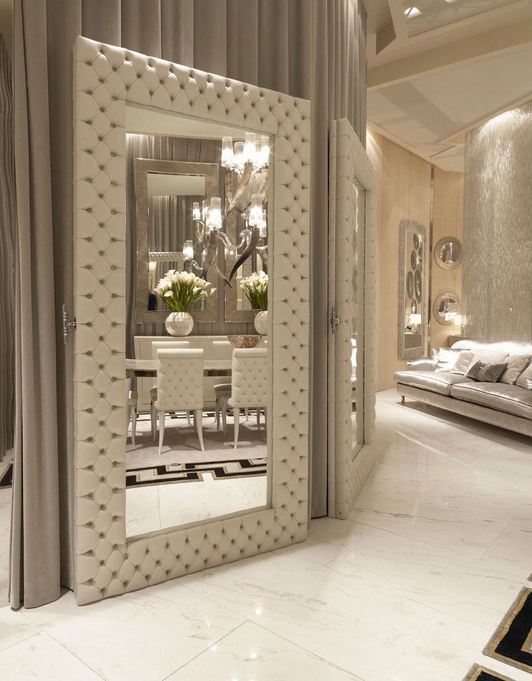 Luxe Italian Designer Tufted Leather Floor Mirror * Custom Quotes Pertaining To Hotel Inspired Mirrors (Photo 15 of 15)