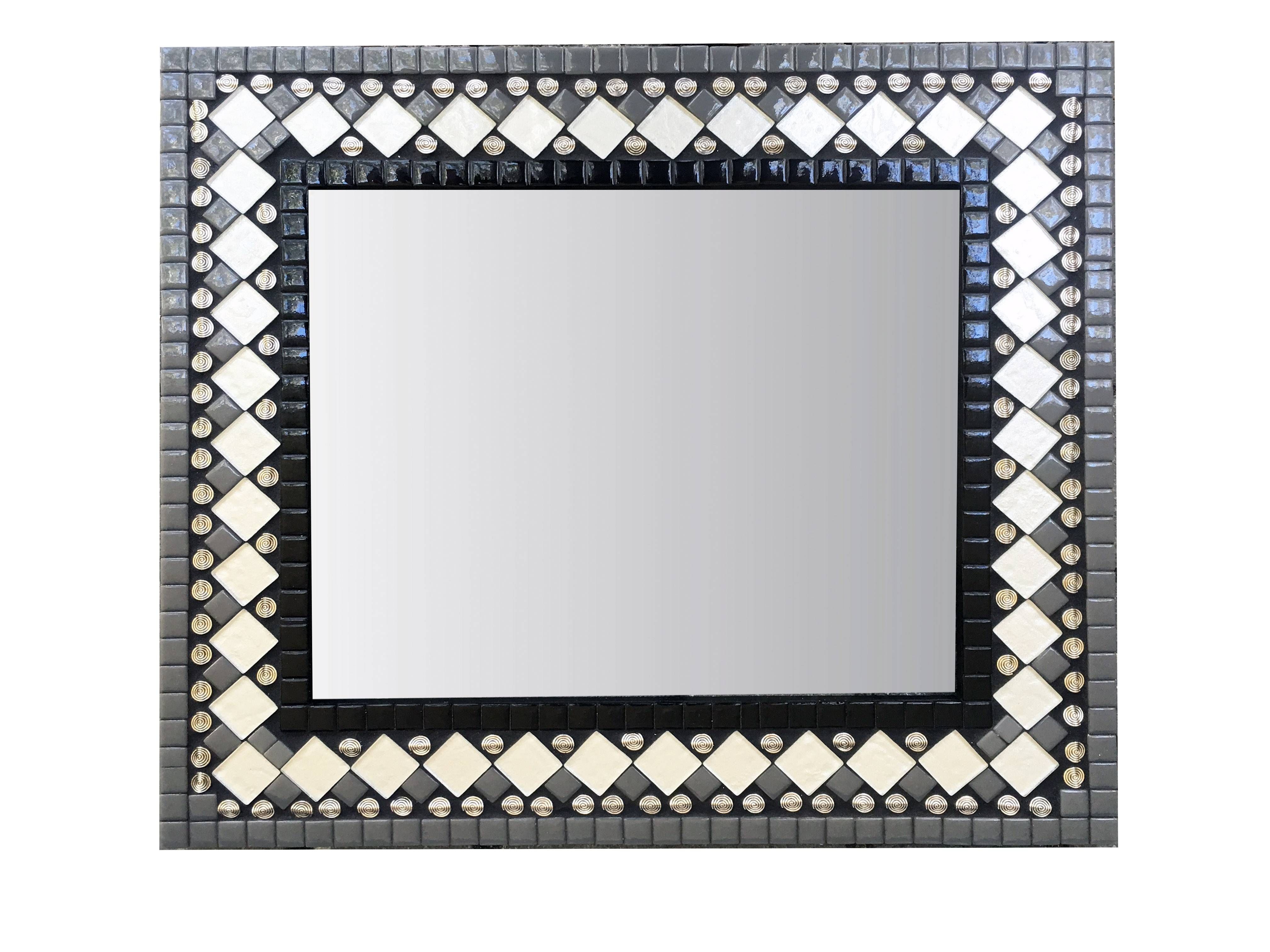 Modern Black And White Geometric Mosaic Mirror – : With Regard To Black Mosaic Mirrors (Photo 5 of 15)