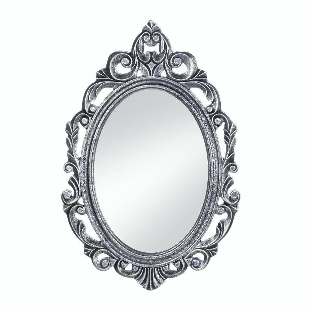 Pared Baño Espejos, Decorativos Oval Rústico Plata Espejo De Pared Throughout Black Antique Mirrors (View 11 of 15)