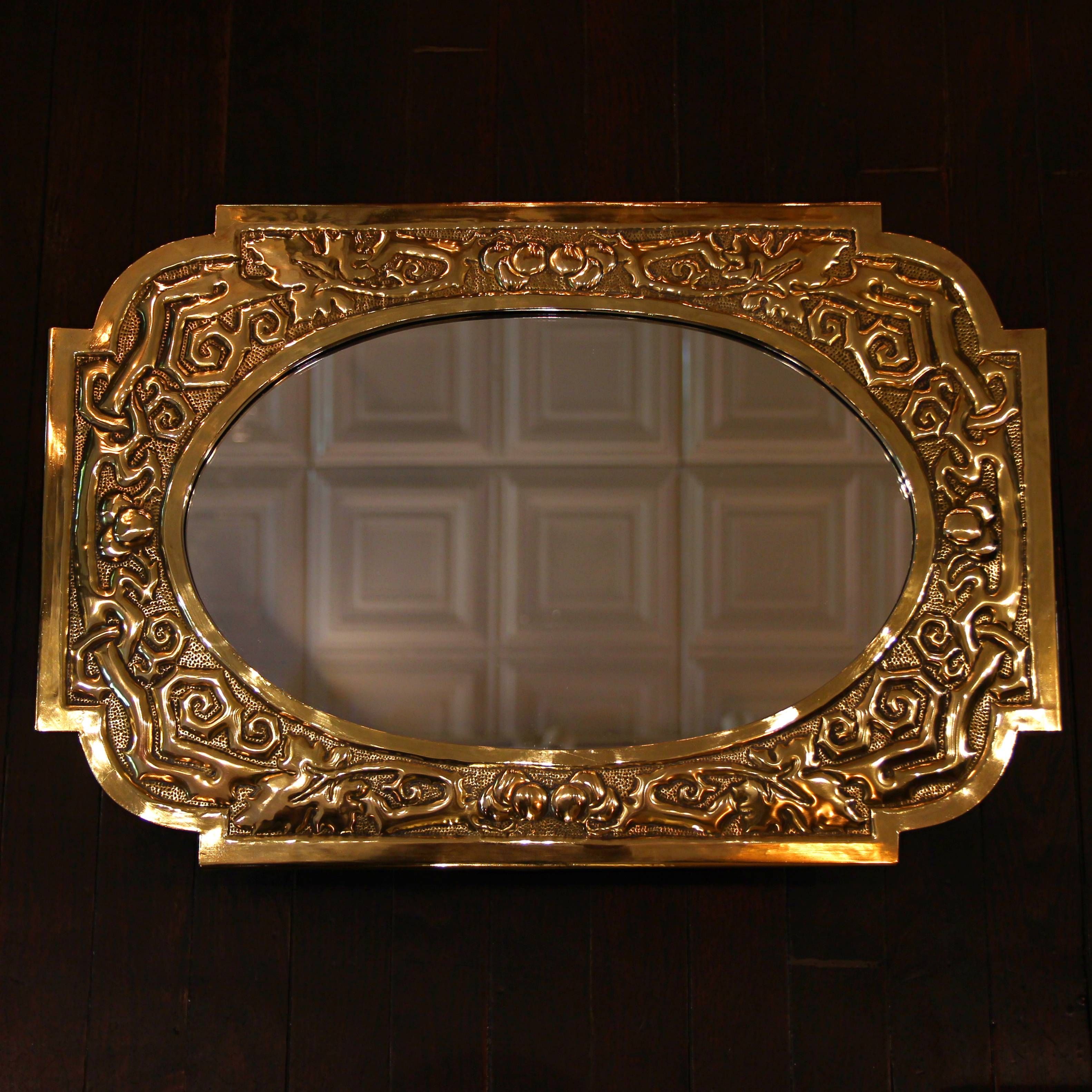 Scottish Arts & Crafts Hand Hammered Brass Framed Mirror With Brass Mirrors (View 13 of 15)