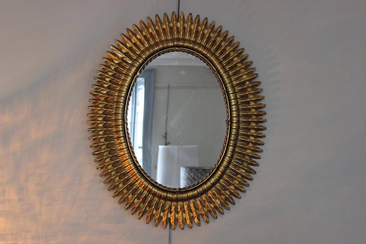 Stylish 1960s Spanish Oval Gilt Metal Mirror – Round / Oval Mirrors With Round Gilt Mirrors (View 5 of 15)