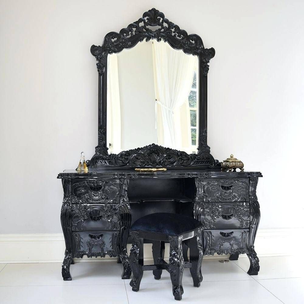 Wooden Dressing Table Mirror Ebay Mirrors Stools White Drawers Pertaining To Black Rococo Mirrors (View 12 of 15)
