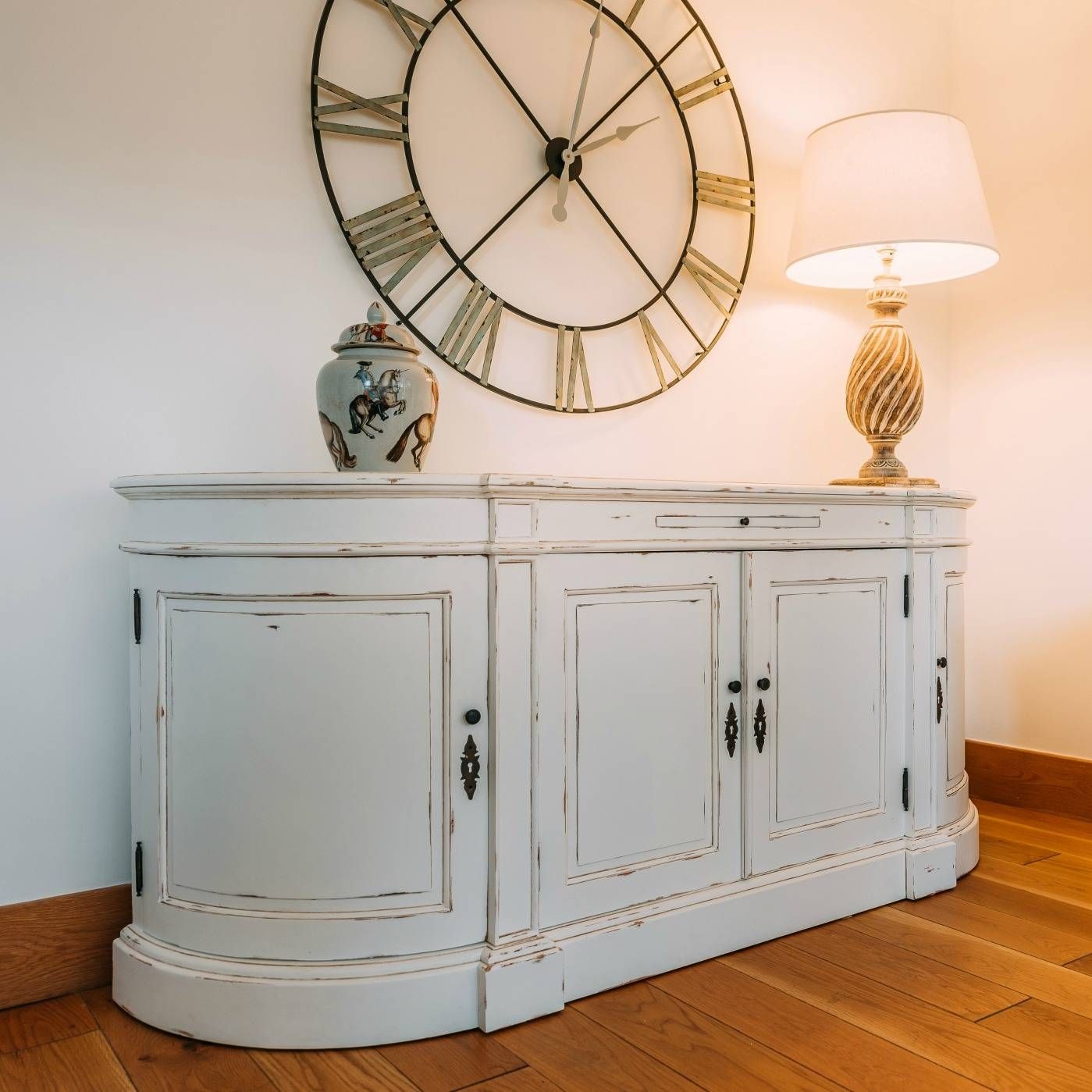 Aged French Distressed White Large Sideboard Furniture – La Maison Throughout Large Sideboards (View 6 of 15)