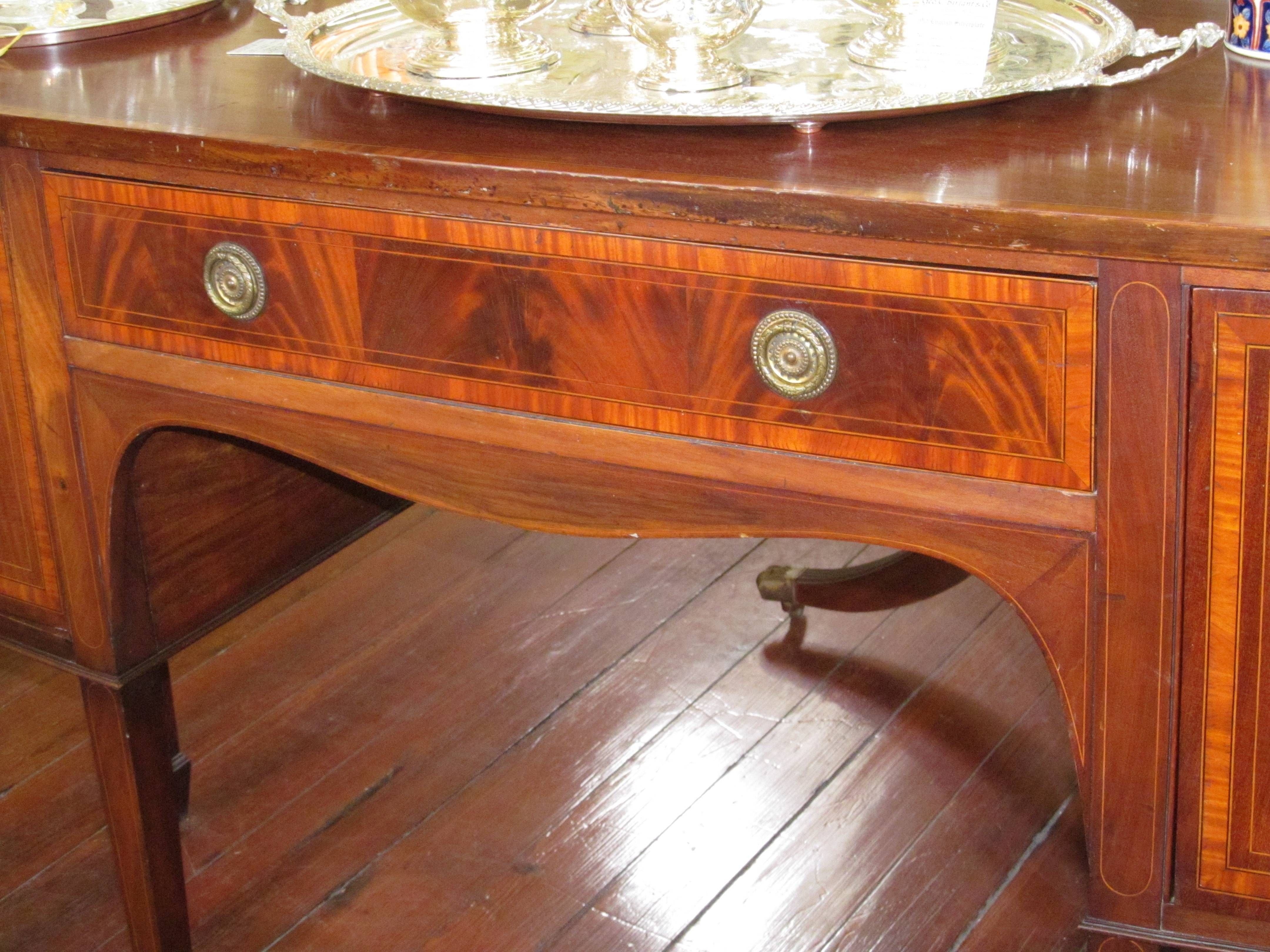 Antique English Inlaid Flame Mahogany Hepplewhite Style Bowfront Pertaining To Hepplewhite Sideboards (View 12 of 15)
