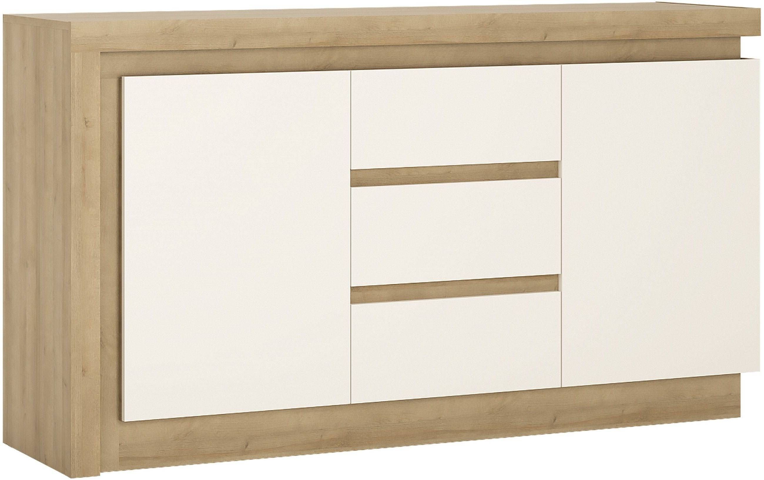Buy Lyon Riviera Oak And White High Gloss Sideboard – 2 Door 3 Regarding High White Gloss Sideboards (View 12 of 15)