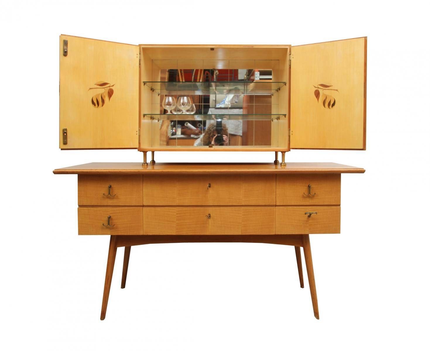 Cherry Wood Sideboard And Bar Cabinet, 1950s For Sale At Pamono With Regard To Sideboard Bar Cabinet (View 4 of 15)