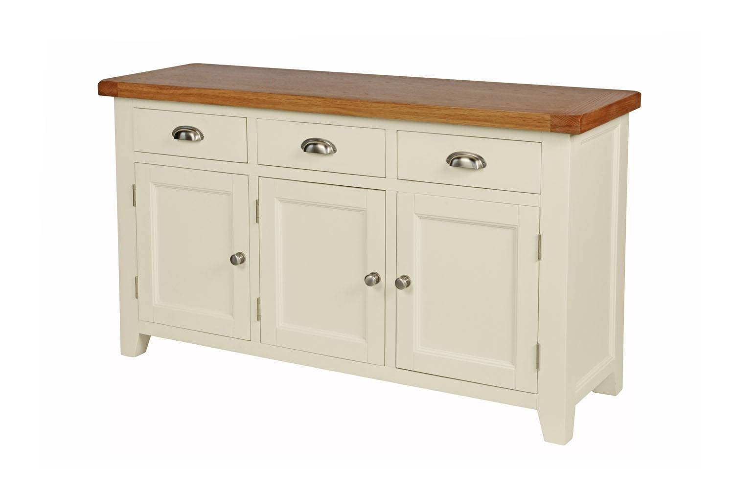 Country Cottage 140cm Cream Painted Large Oak Sideboard Inside Cream And Oak Sideboards (Photo 1 of 15)