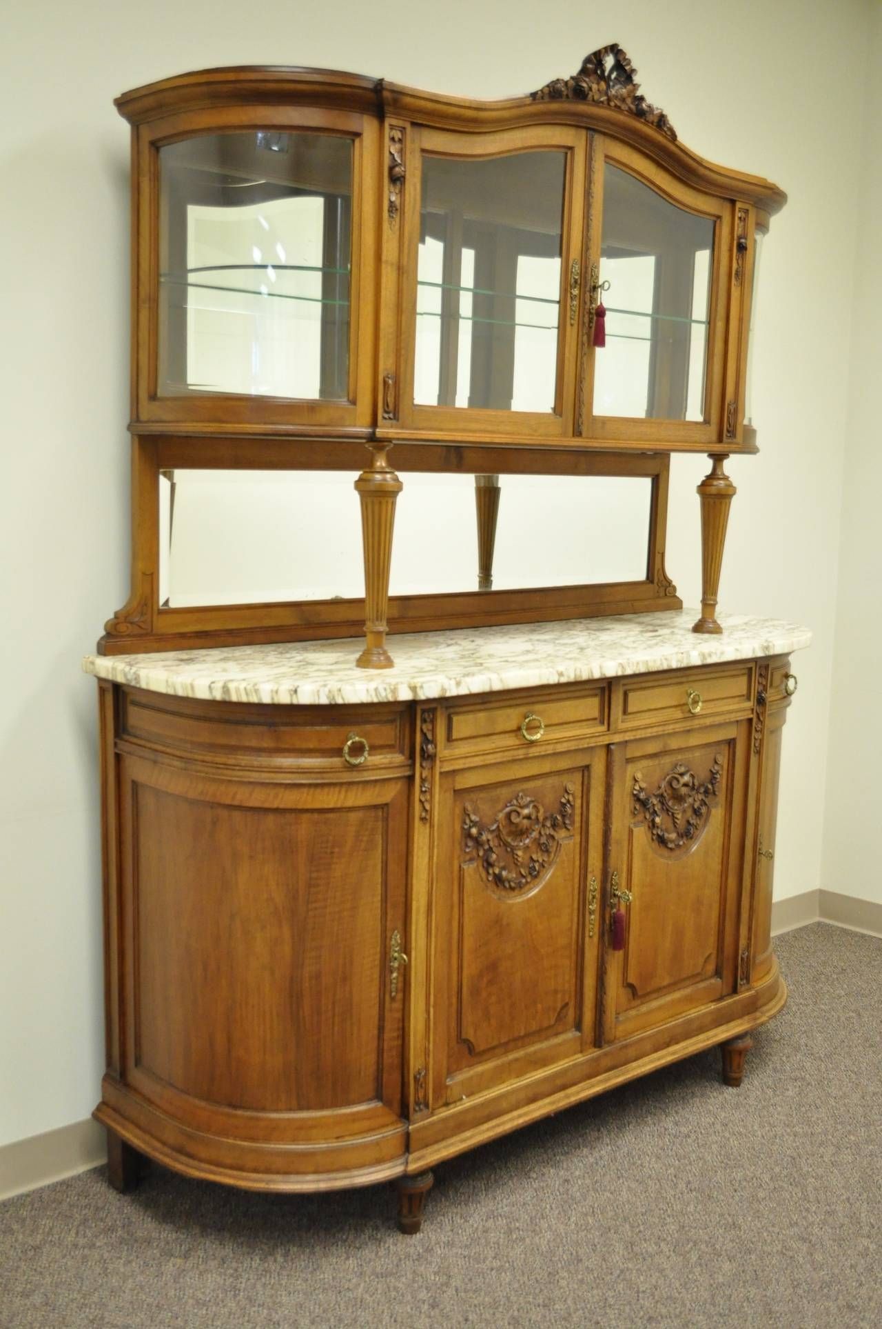 French Louis Xvi Style Marble Top Sideboard Or Curio Cabinet With Regard To Marble Top Sideboards (Photo 9 of 15)