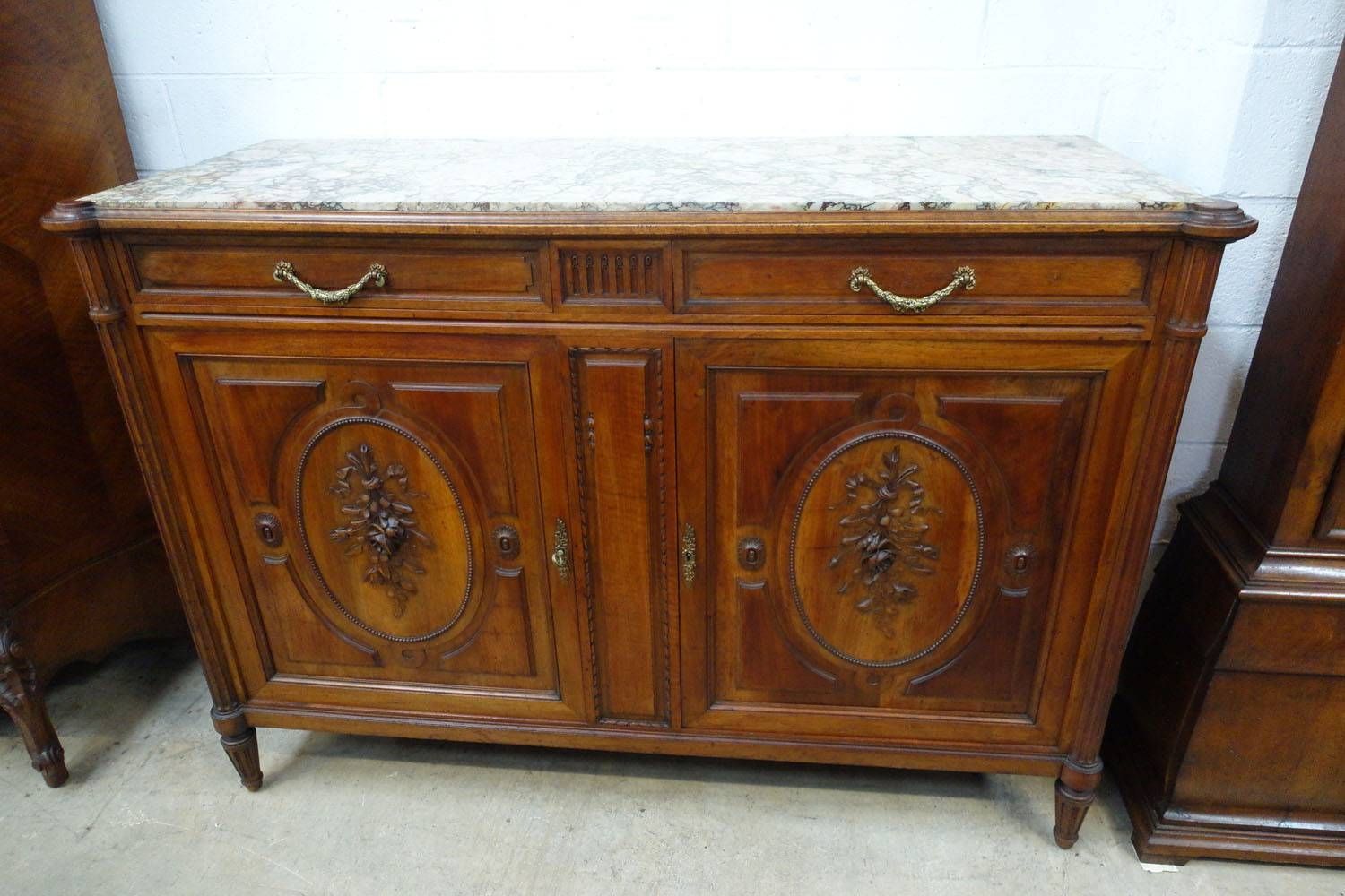 French Walnut Marble Top Sideboard – French Antiques Melbourne Inside Marble Top Sideboards (View 10 of 15)