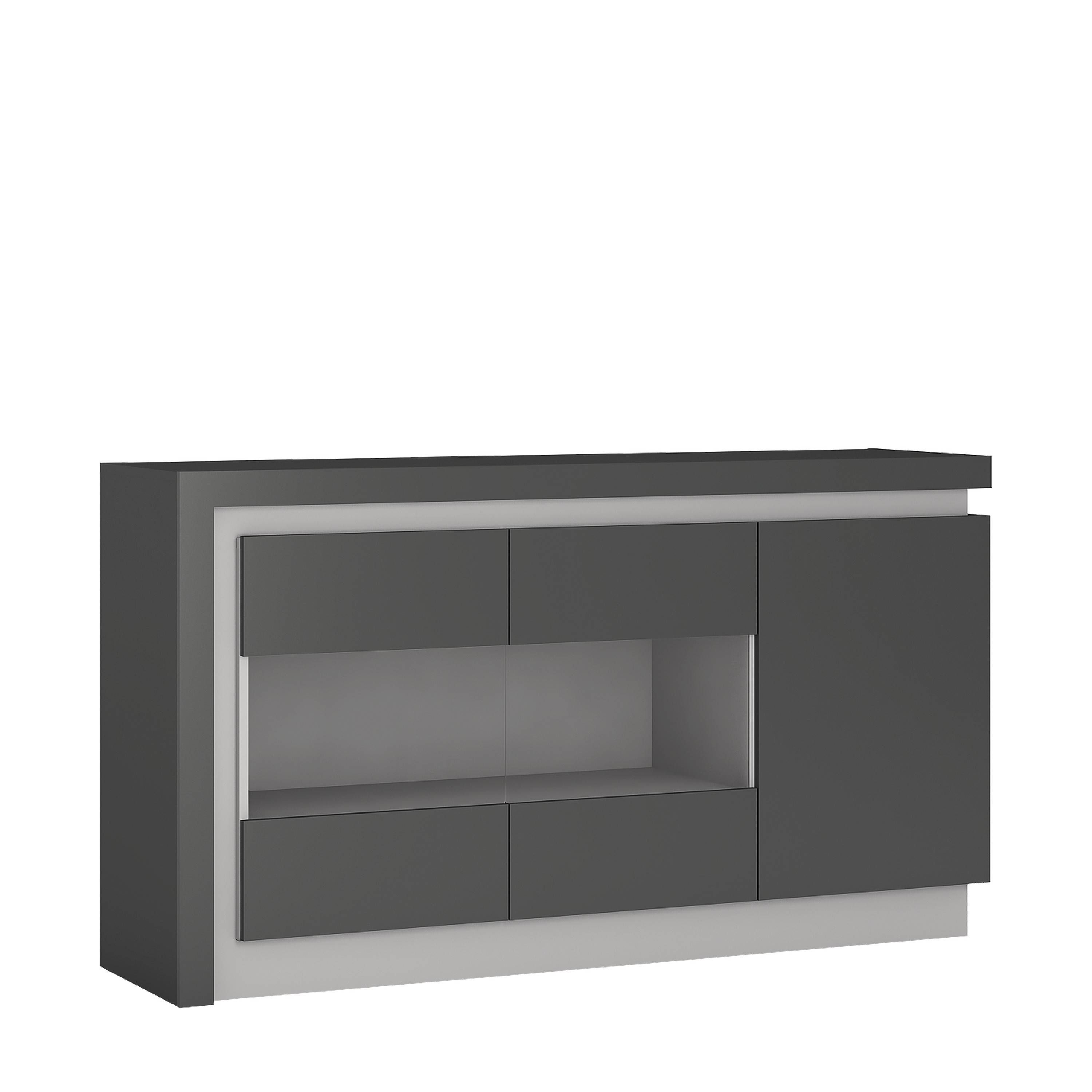 Lyon 3 Door Glazed Sideboard (including Led Lighting) In Platinum Within High Gloss Grey Sideboards (View 10 of 15)