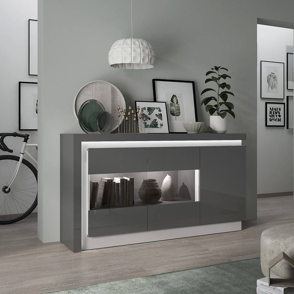 Lyon High Gloss Sideboard In Grey With Led Pertaining To High Gloss Grey Sideboards (View 7 of 15)