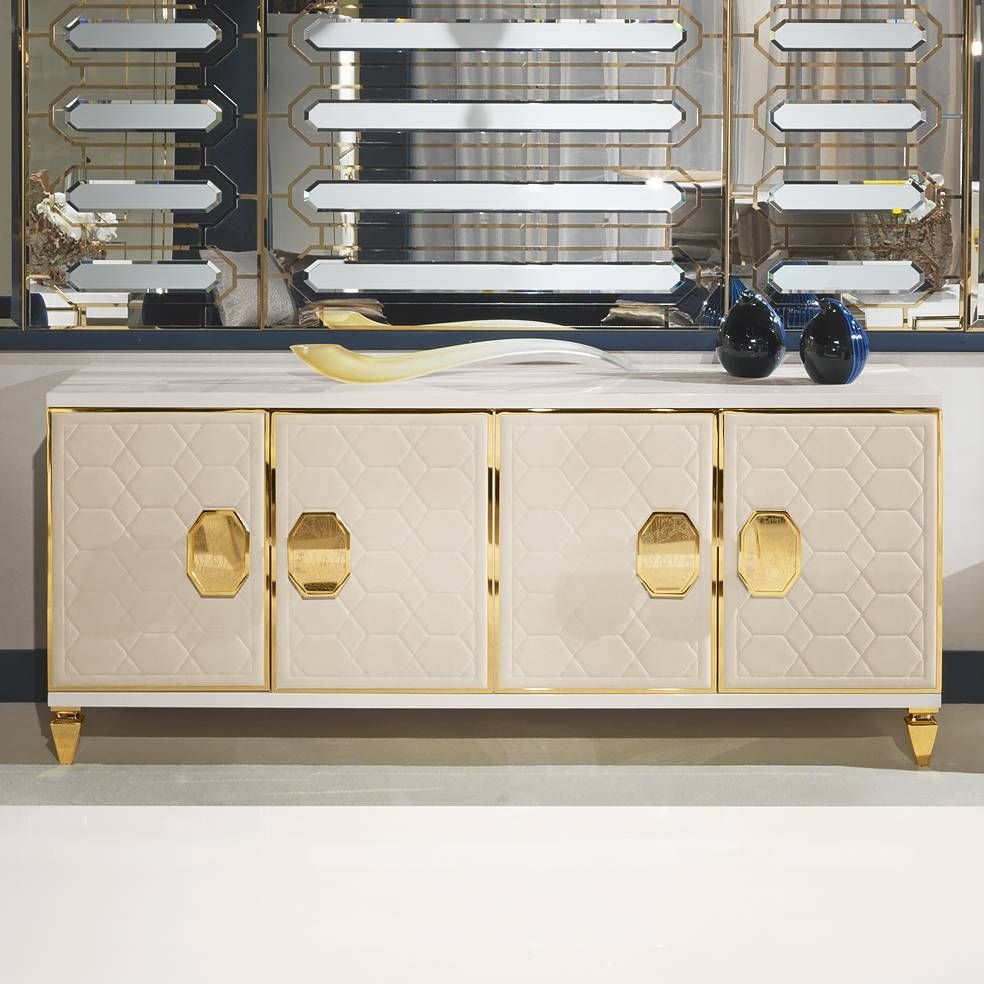 Modern Italian Ivory Quilted Nubuck Four Door Buffet | Juliettes With Regard To Gold Sideboards (View 13 of 15)