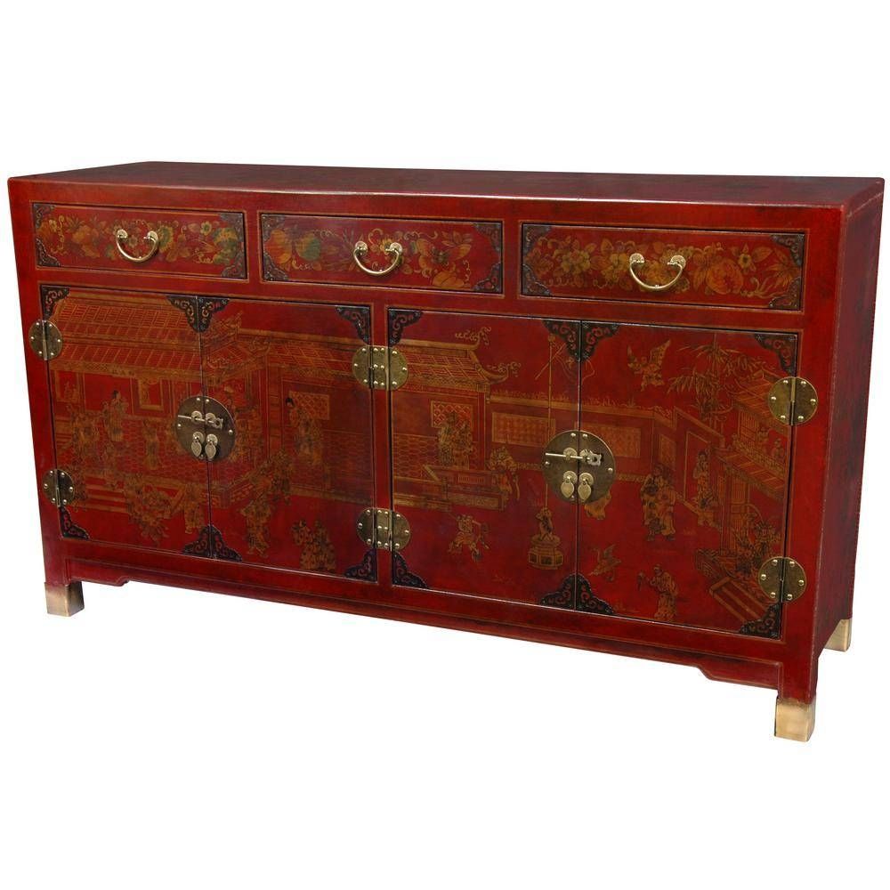Oriental Furniture Red Lacquer Large Buffet Lq Buffet1 Red – The For Red Buffet Sideboards (View 11 of 15)
