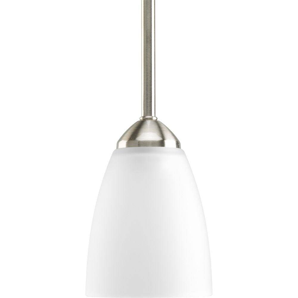 Progress Lighting Gather Collection 1 Light Brushed Nickel Mini Inside Etched Glass Pendant Lights (Photo 1 of 15)