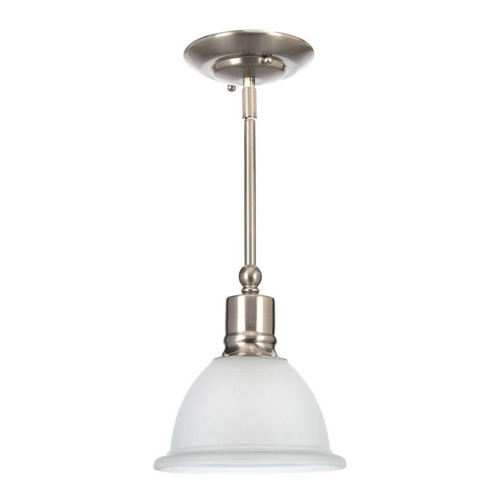 Progress Lighting Madison Collection 1 Light Brushed Nickel Mini Pertaining To Etched Glass Pendant Lights (View 6 of 15)