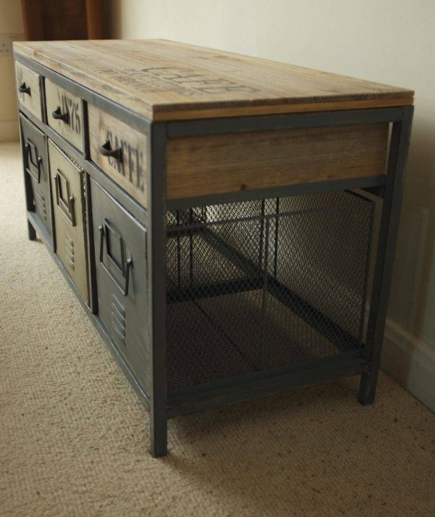 Reclaimed Wooden Topped Industrial Cabinet – Cambrewood Regarding Industrial Sideboards (View 11 of 15)