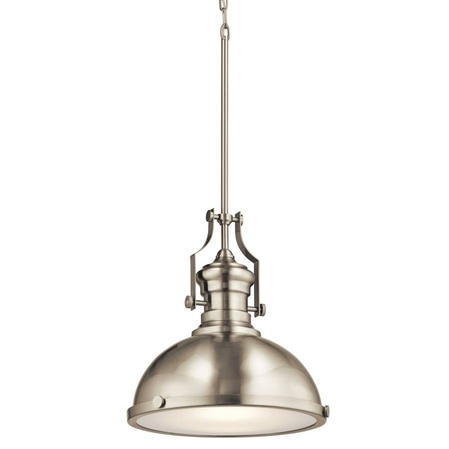 Shop Kichler 12.2 In Satin Nickel Industrial Single Etched Glass Pertaining To Etched Glass Pendant Lights (Photo 11 of 15)