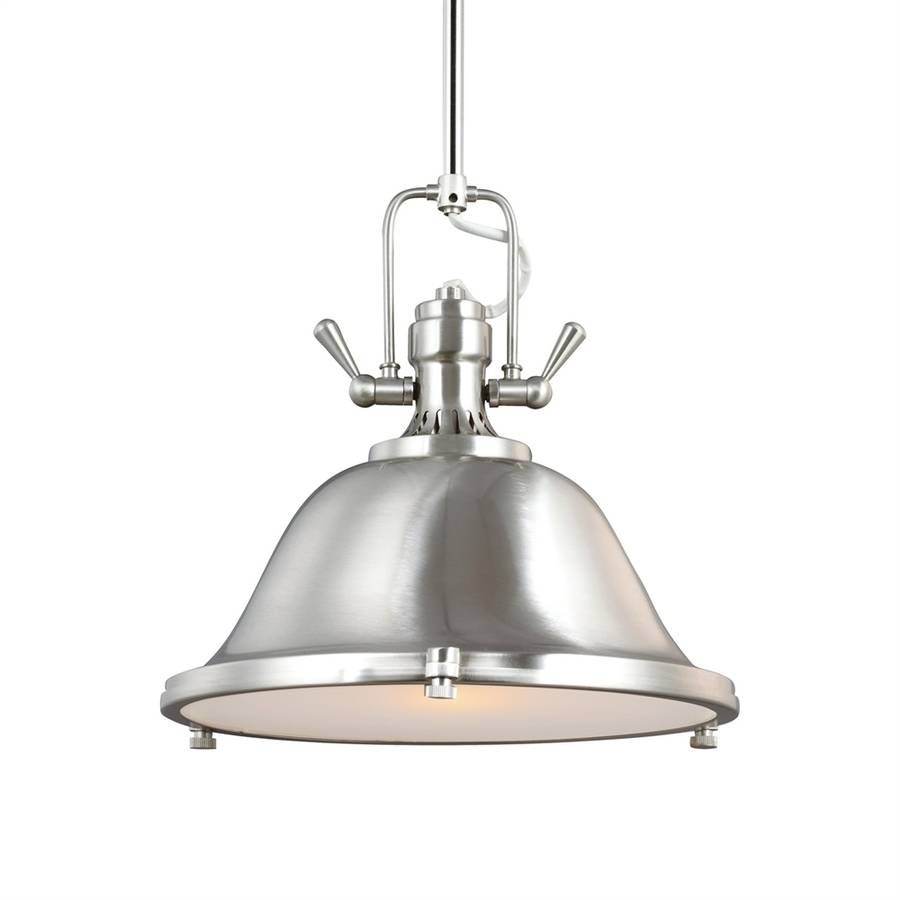 Shop Sea Gull Lighting Stone Street 13.25 In Brushed Nickel With Etched Glass Pendant Lights (Photo 13 of 15)
