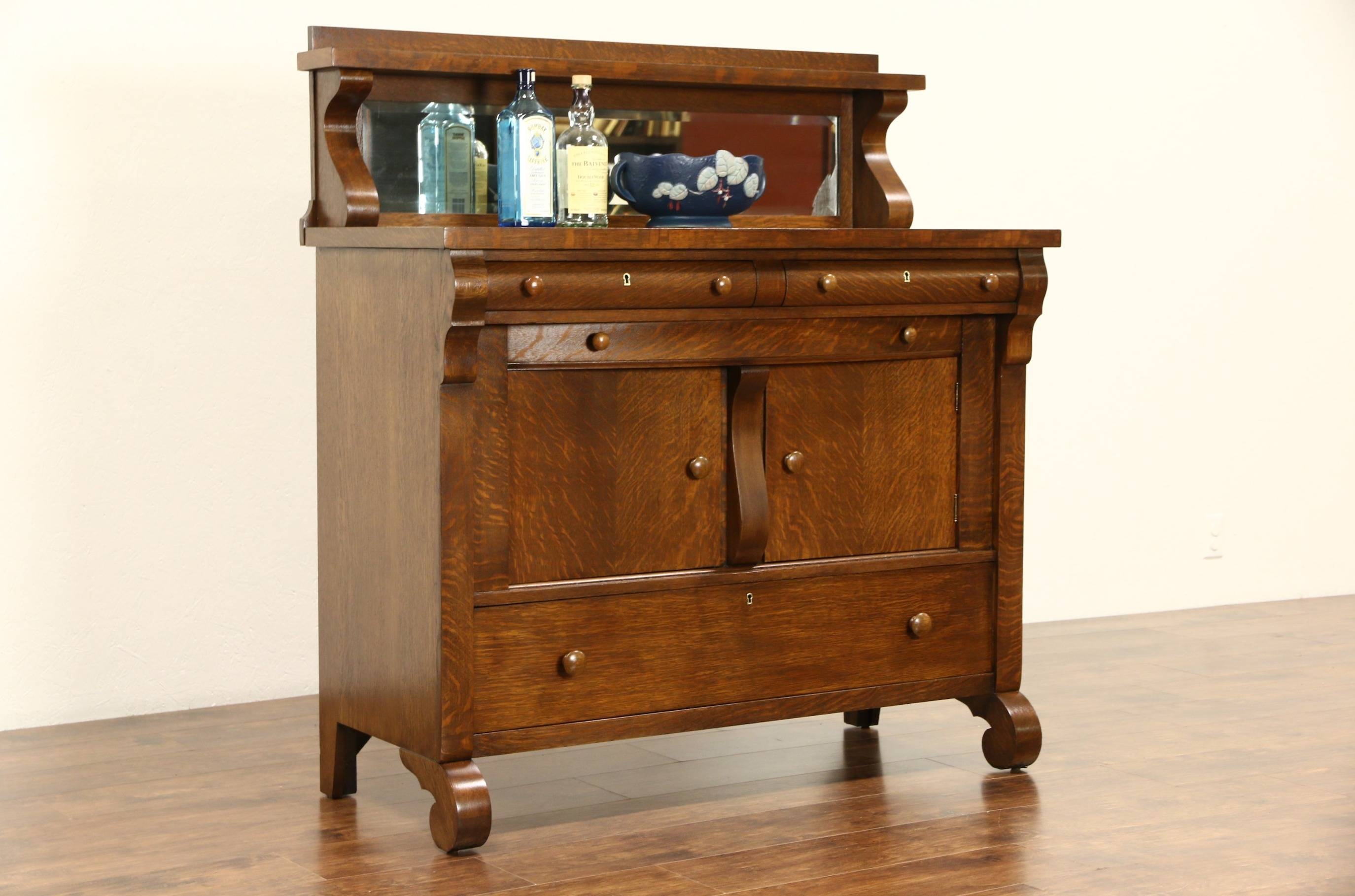 Sold – Oak 1900 Antique Empire Sideboard Or Buffet, Beveled Mirror With Antique Sideboards With Mirror (Photo 1 of 15)