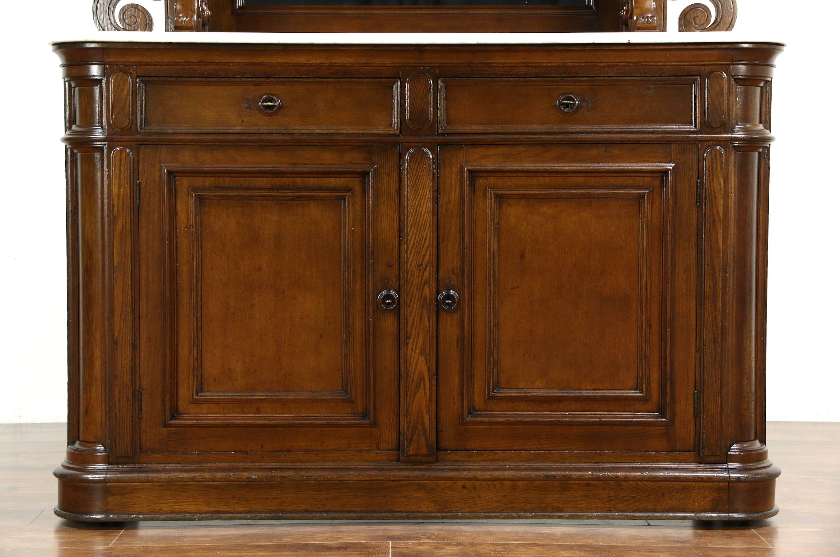 Victorian Grape Carved Oak Antique 1870 Sideboard, Server Or Regarding Marble Top Sideboards (Photo 1 of 15)