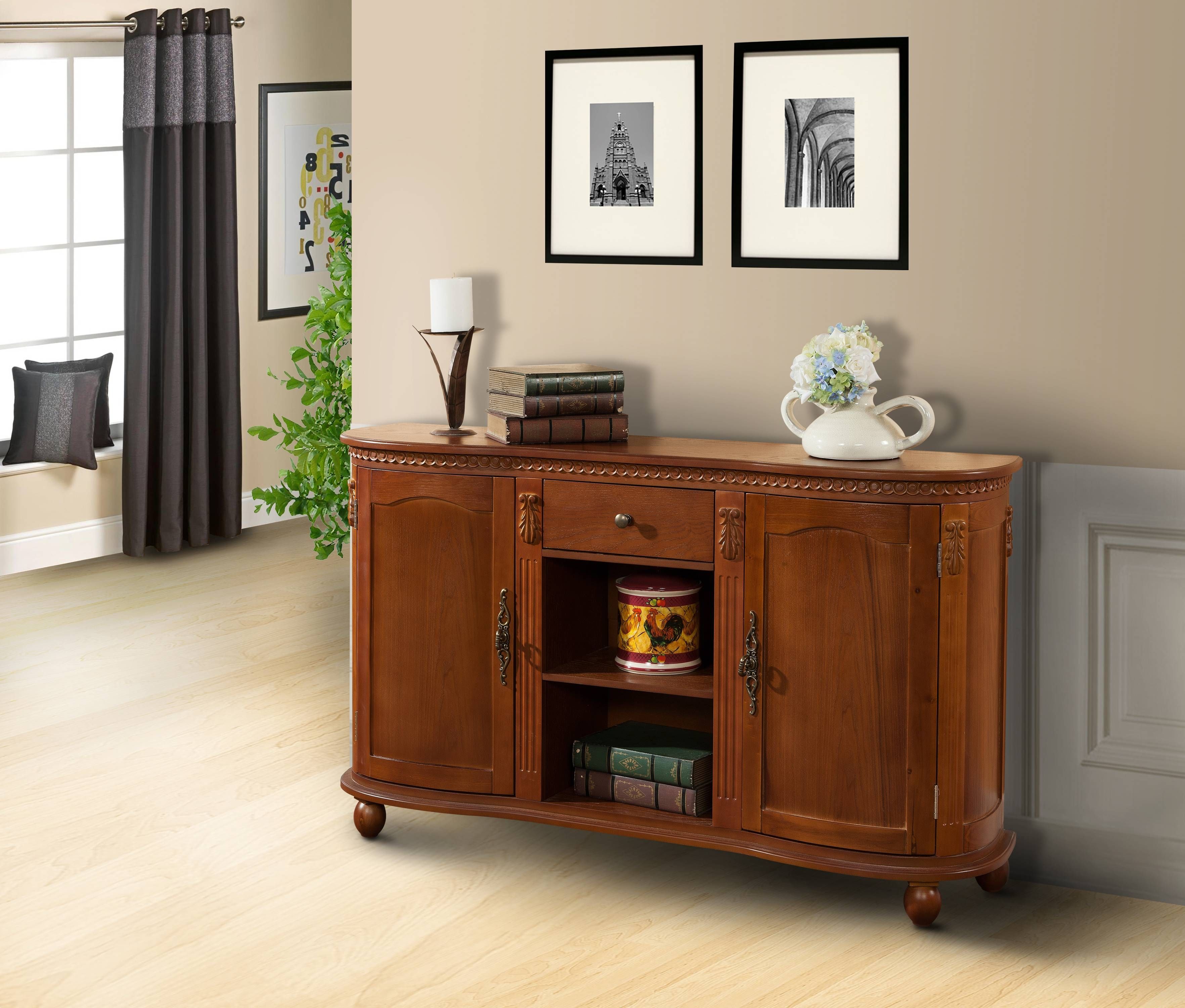 Walnut Wood Sideboard Buffet Console Table With Storage Drawer Inside Sideboard Buffet Tables (View 12 of 15)