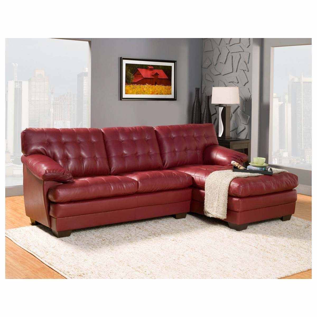 2 Pc Brooks Collection Red Bonded Leather Upholstered Tufted Seat Throughout Red Leather Sectionals With Chaise (View 6 of 15)